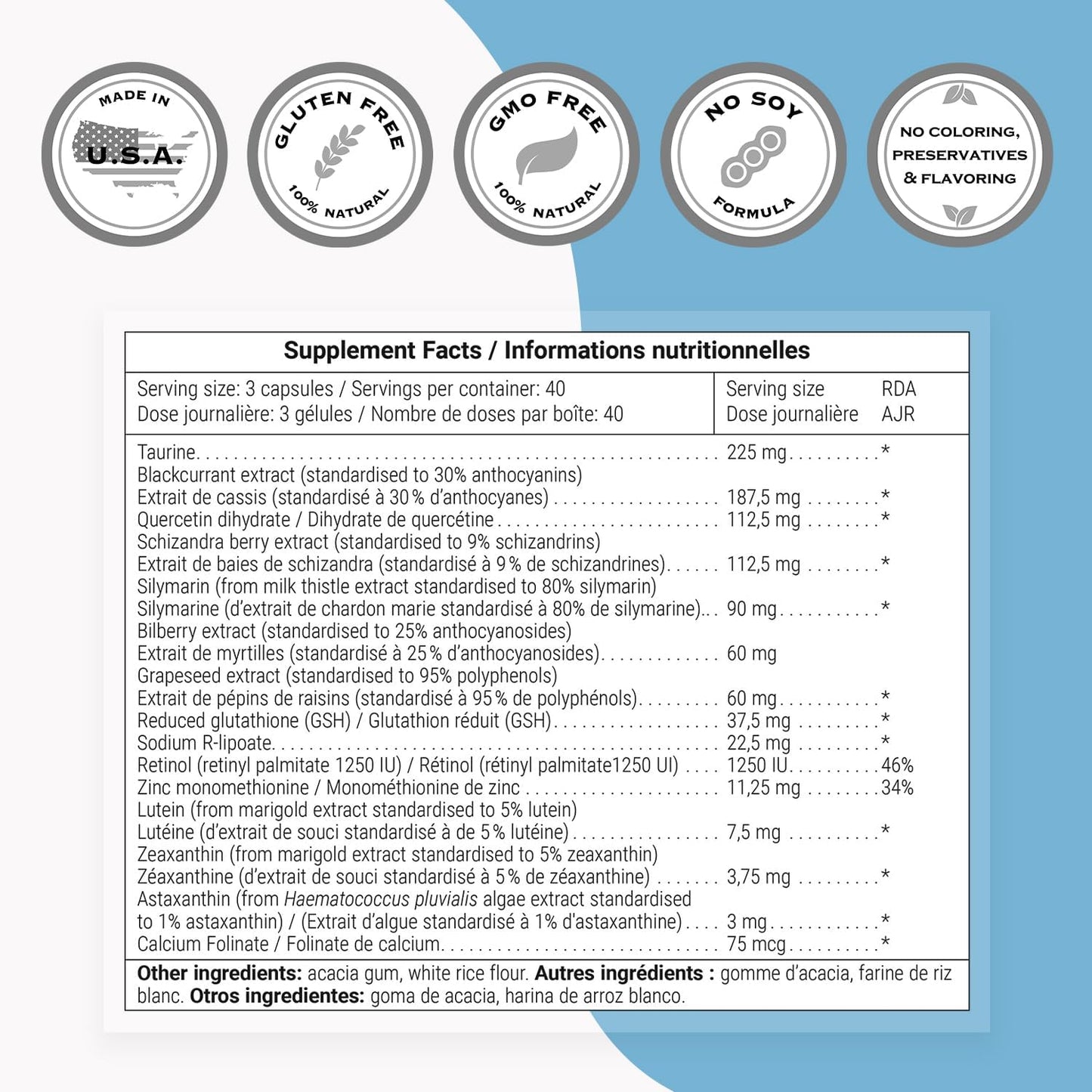 Supersmart OptiVision: Advanced Eye Supplement with Bilberry, Black Currant, Lutein, Zeaxanthin, Astaxanthin - Non-GMO, Gluten-Free - 120 Capsules