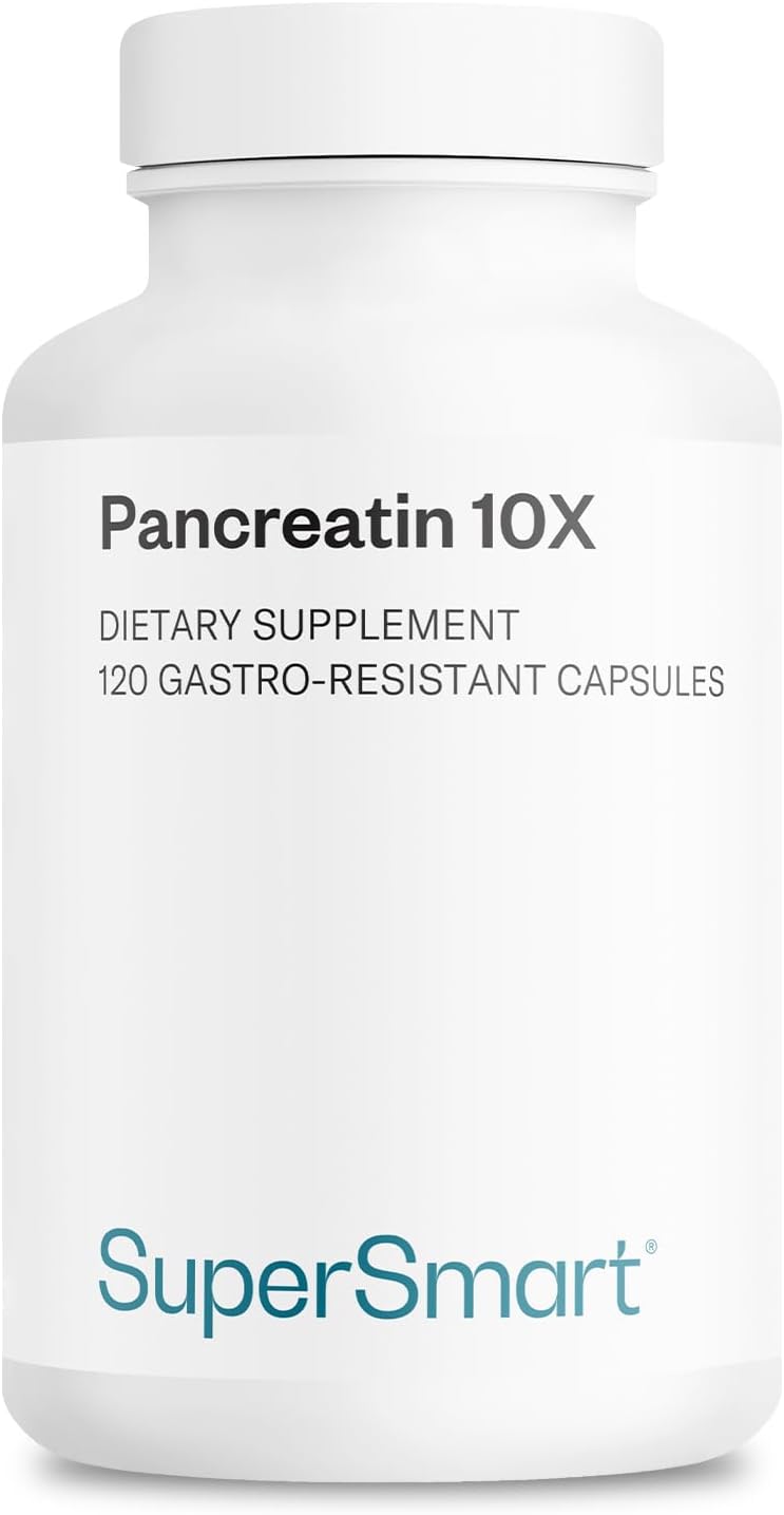 Supersmart Pancreatin 10X: Extra Strength Digestive Enzyme Supplement with Protease, Lipase, Amylase, and Trypsin - Non-GMO & Gluten Free - 120 DR Capsules