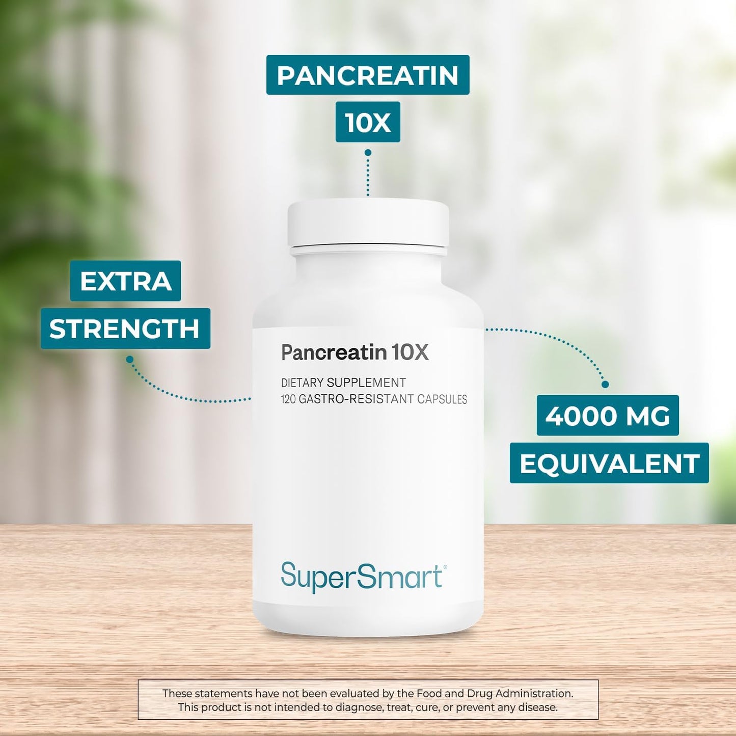 Supersmart Pancreatin 10X: Extra Strength Digestive Enzyme Supplement with Protease, Lipase, Amylase, and Trypsin - Non-GMO & Gluten Free - 120 DR Capsules