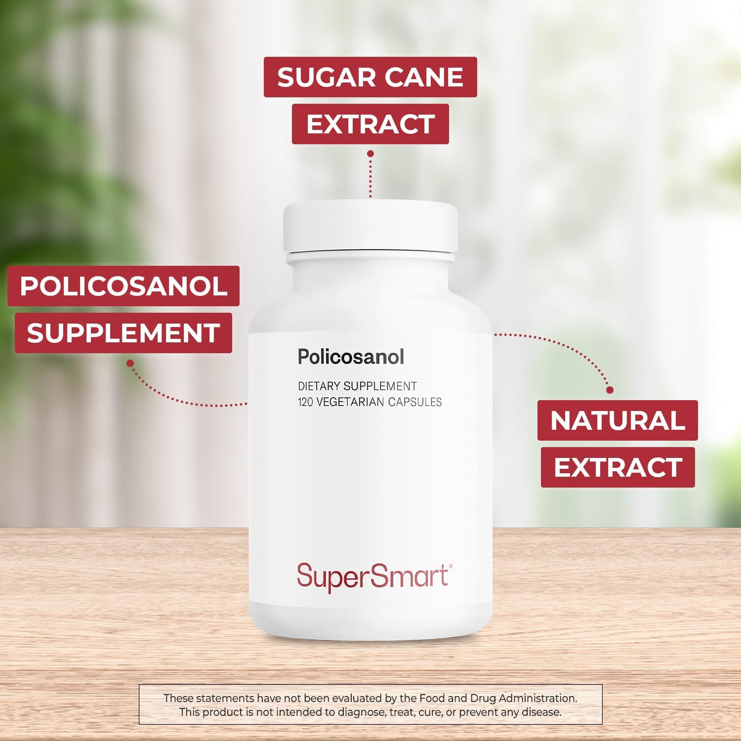 Supersmart Policosanol 10mg Capsules - Sugar Cane Extract for Healthy Lipid Metabolism - Non-GMO & Gluten Free - 120 Vegetarian Capsules