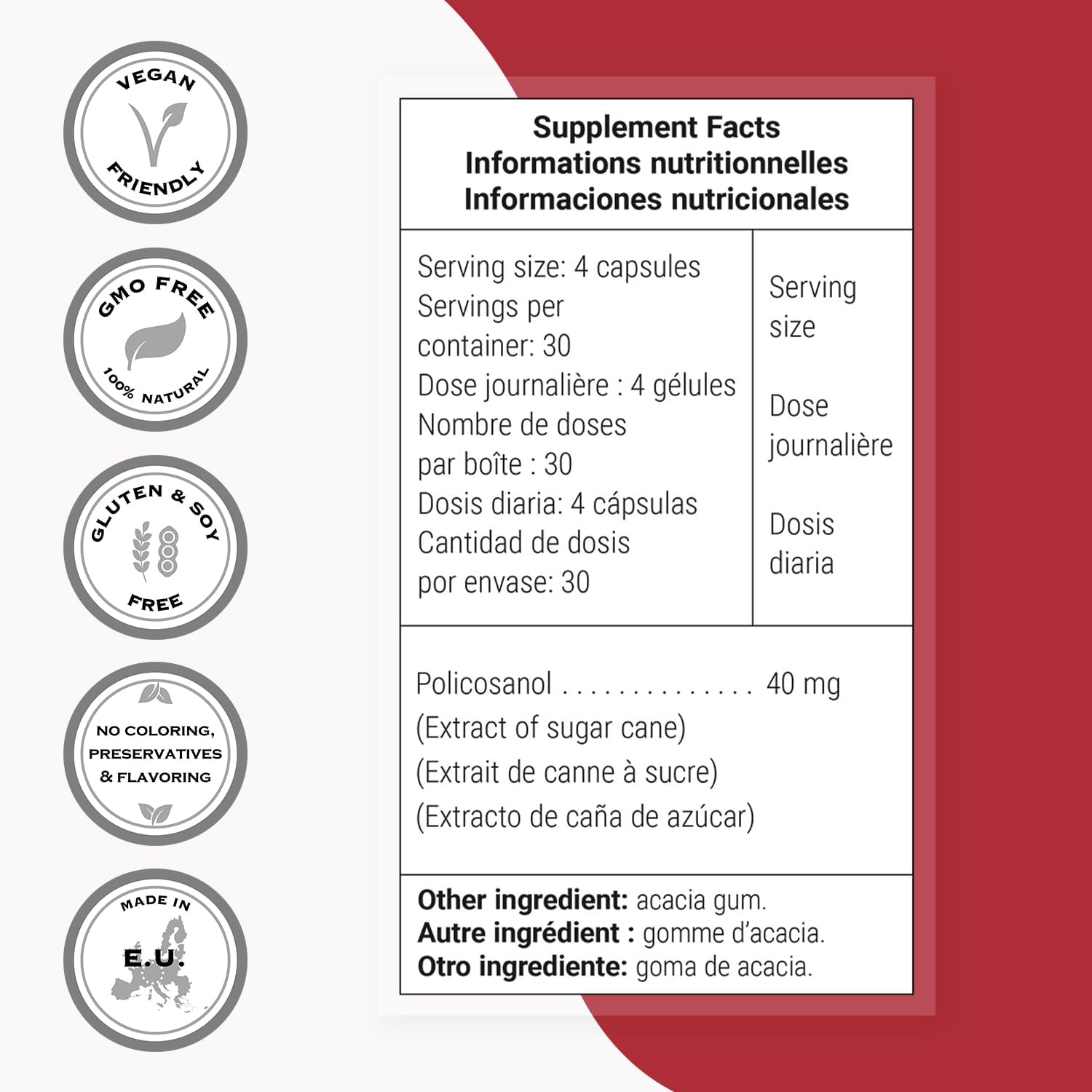 Supersmart Policosanol 10mg Capsules - Sugar Cane Extract for Healthy Lipid Metabolism - Non-GMO & Gluten Free - 120 Vegetarian Capsules