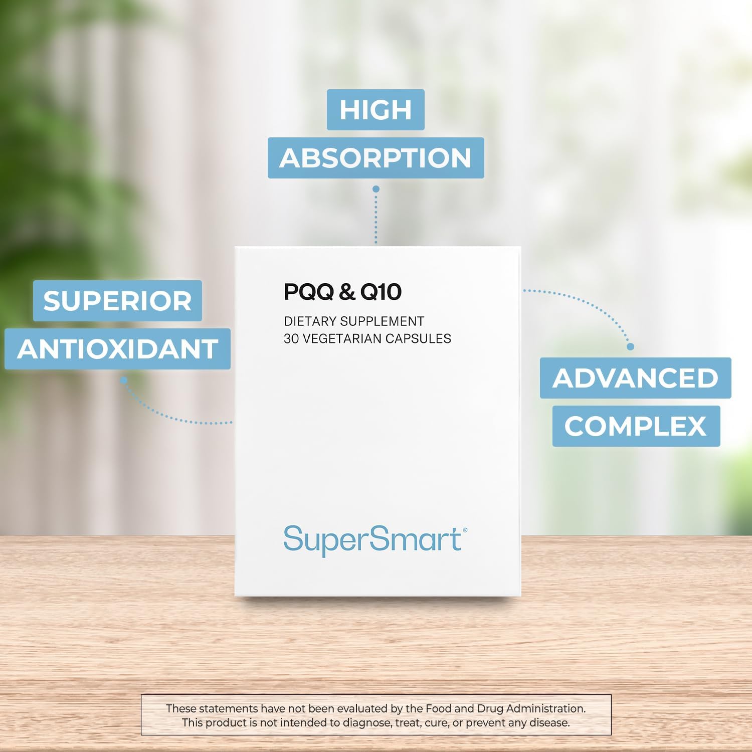 Supersmart PQQ & CoQ10 Capsules - Antioxidant for Mitochondrial Protection & Anti-Aging - Non-GMO, Gluten-Free - 30 Vegetarian Capsules