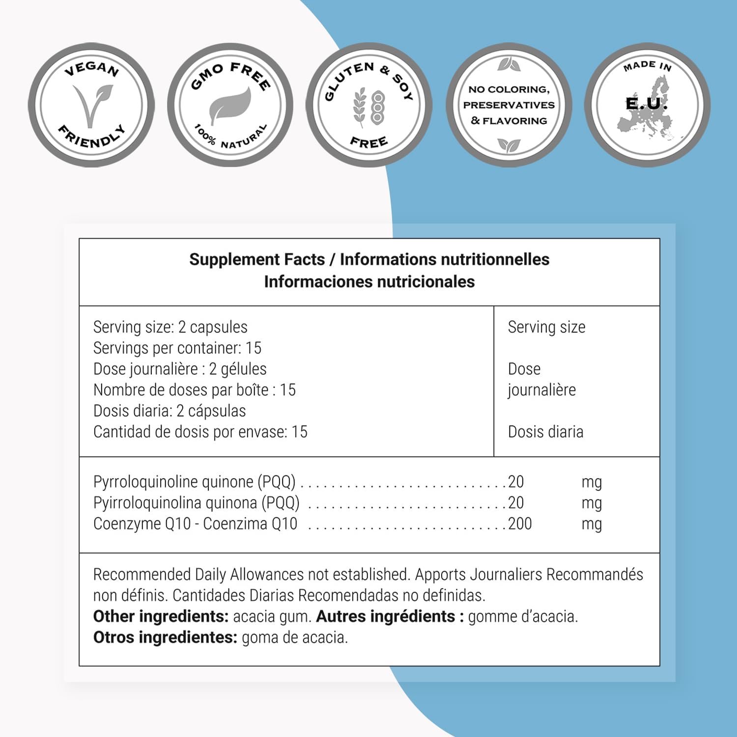 Supersmart PQQ & CoQ10 Capsules - Antioxidant for Mitochondrial Protection & Anti-Aging - Non-GMO, Gluten-Free - 30 Vegetarian Capsules
