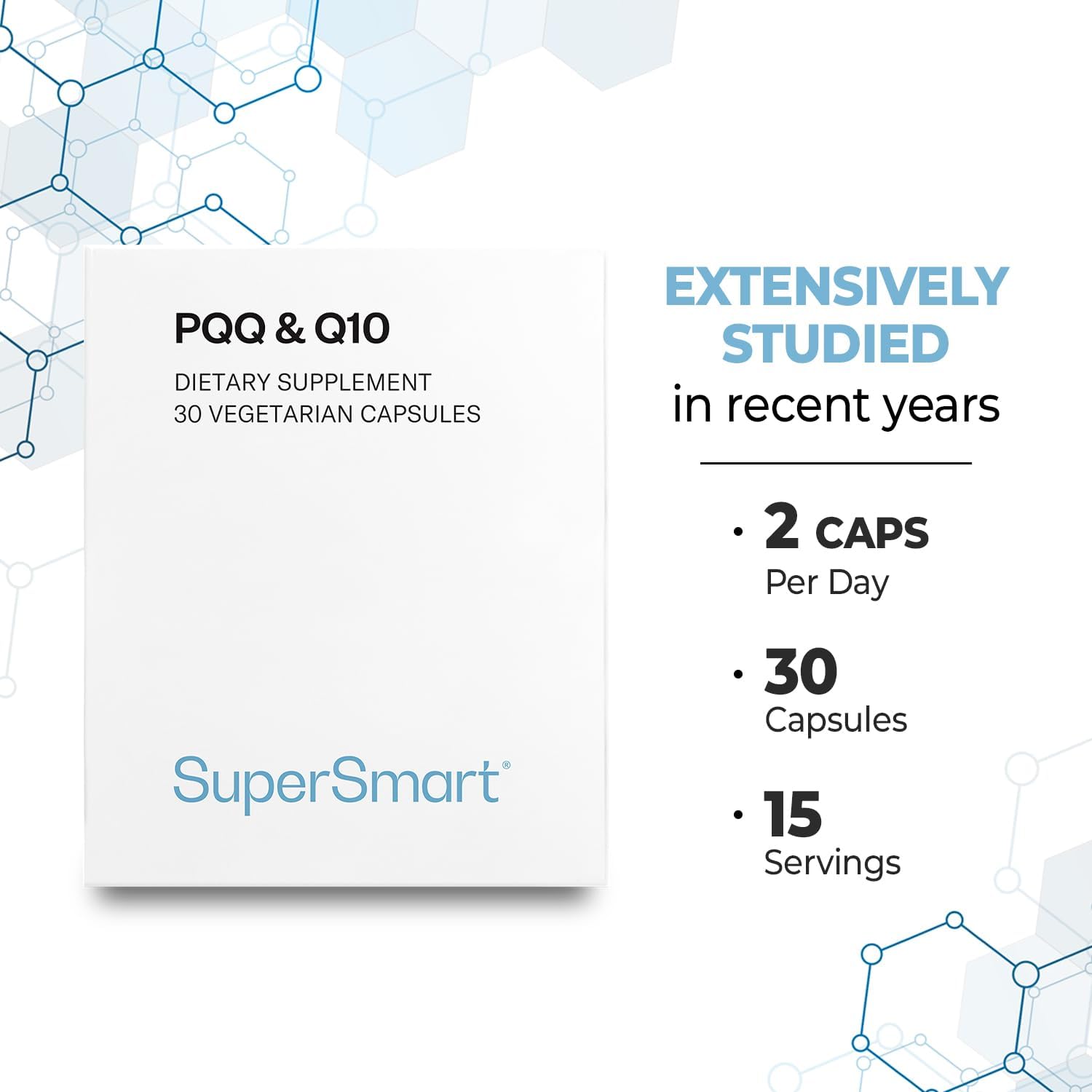 Supersmart PQQ & CoQ10 Capsules - Antioxidant for Mitochondrial Protection & Anti-Aging - Non-GMO, Gluten-Free - 30 Vegetarian Capsules