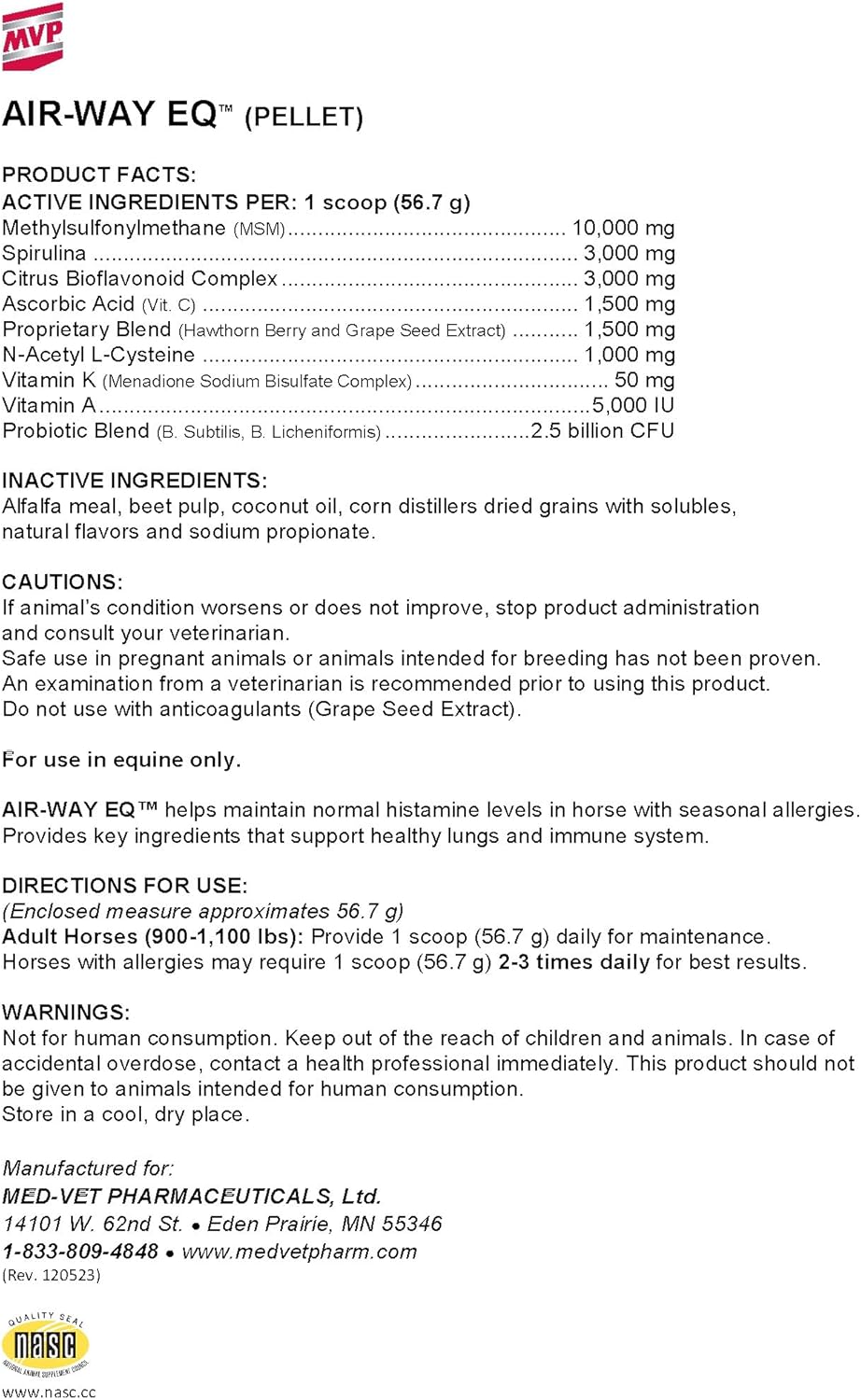 Support Healthy Lung Function and Allergy Relief in Horses with Med-Vet Pharmaceuticals Air-Way EQ (10lb)