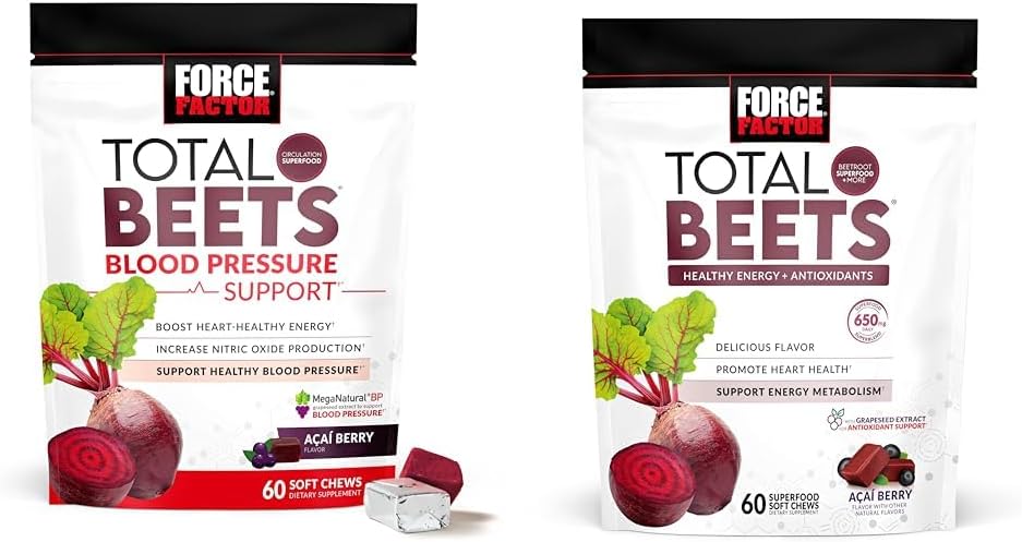 Support heart health with Force Factor Total Beets Supplements - Beet Powder & Soft Chews with Beetroot for blood pressure support