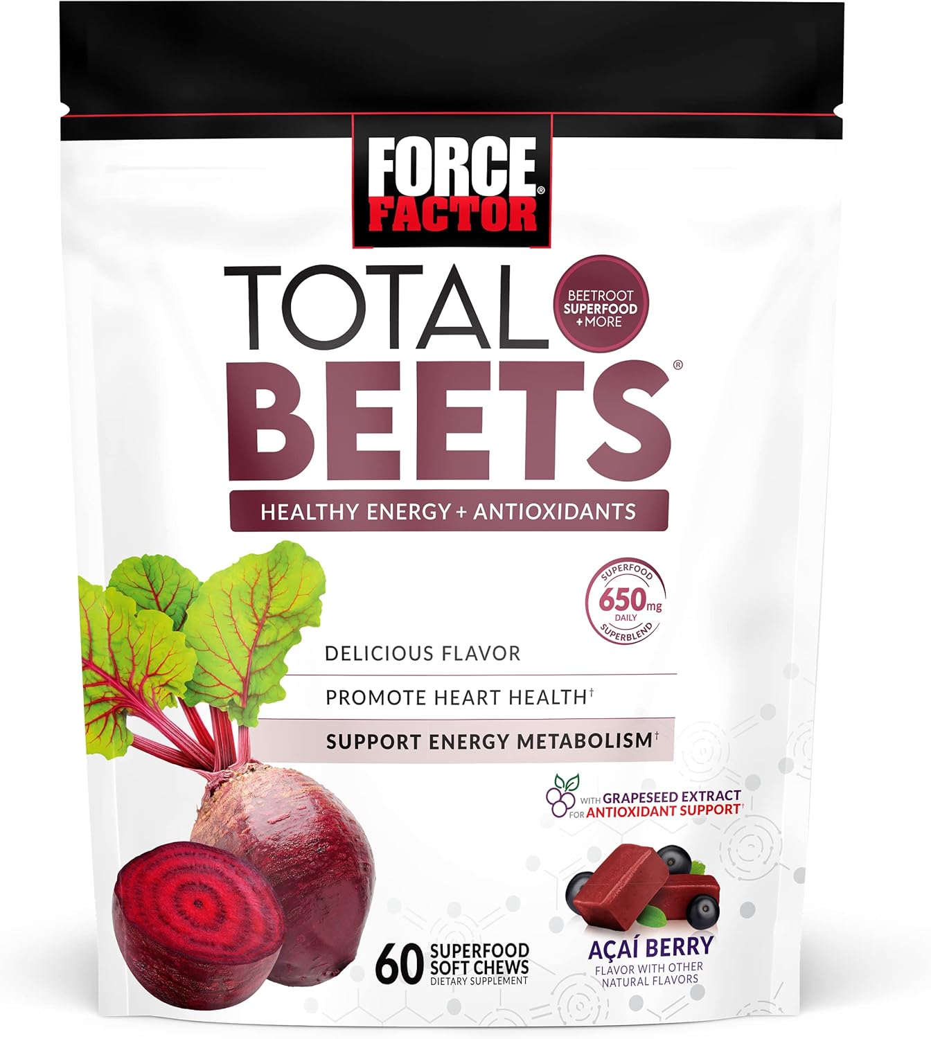 Support heart health with Force Factor Total Beets Supplements - Beet Powder & Soft Chews with Beetroot for blood pressure support