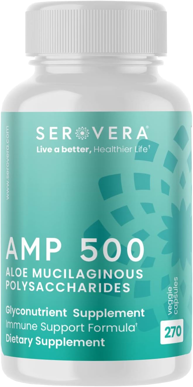 Support Immune System, Digestive Tract, and Colon Health with SEROVERA AMP Aloe Glyconutrient Supplement - 270 Capsules