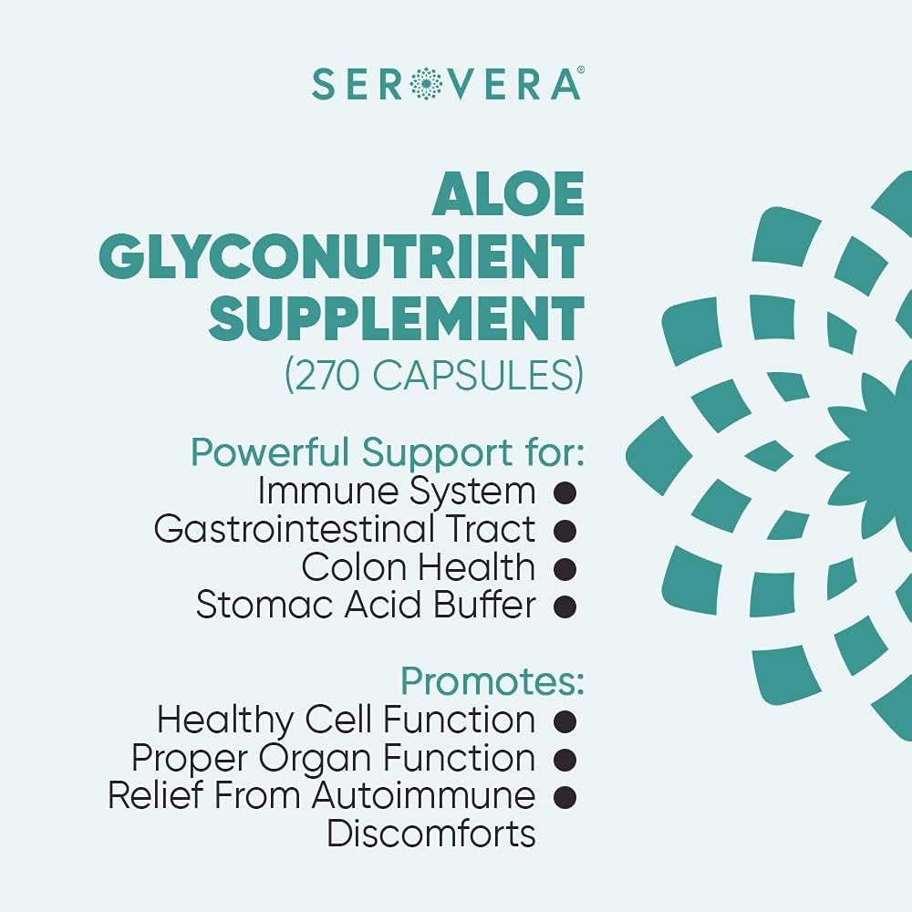 Support Immune System, Digestive Tract, and Colon Health with SEROVERA AMP Aloe Glyconutrient Supplement - 270 Capsules