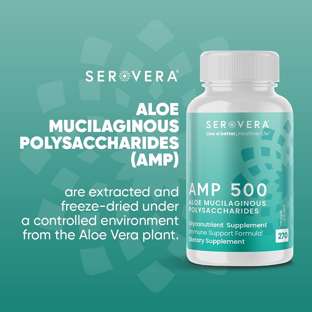 Support Immune System, Digestive Tract, and Colon Health with SEROVERA AMP Aloe Glyconutrient Supplement - 270 Capsules