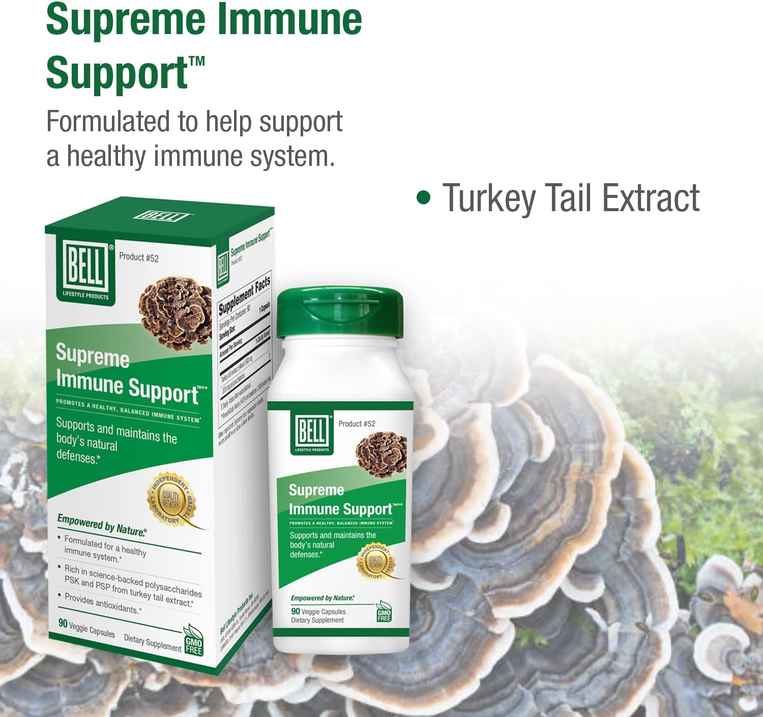 Supreme Immune Support Mushroom Supplement with Turkey Tails - Natural Blend for Immune Support | 90 Capsules