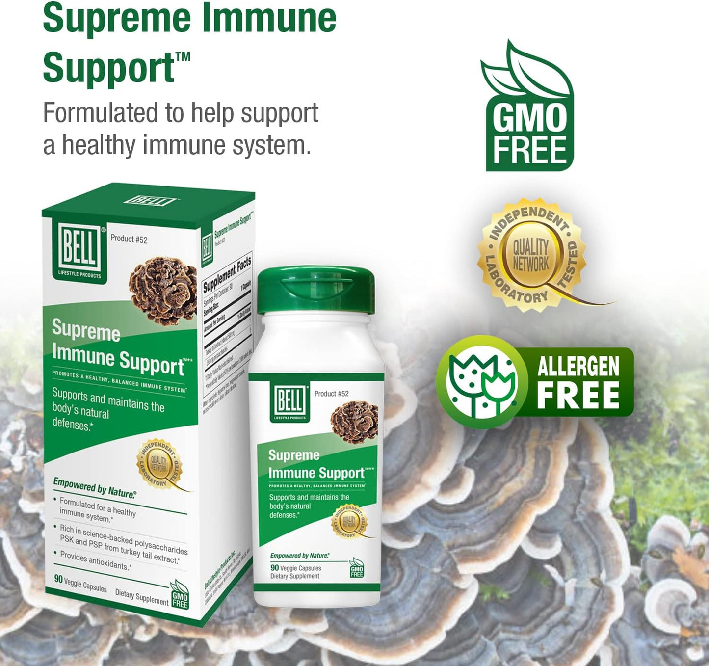 Supreme Immune Support Mushroom Supplement with Turkey Tails - Natural Blend for Immune Support | 90 Capsules