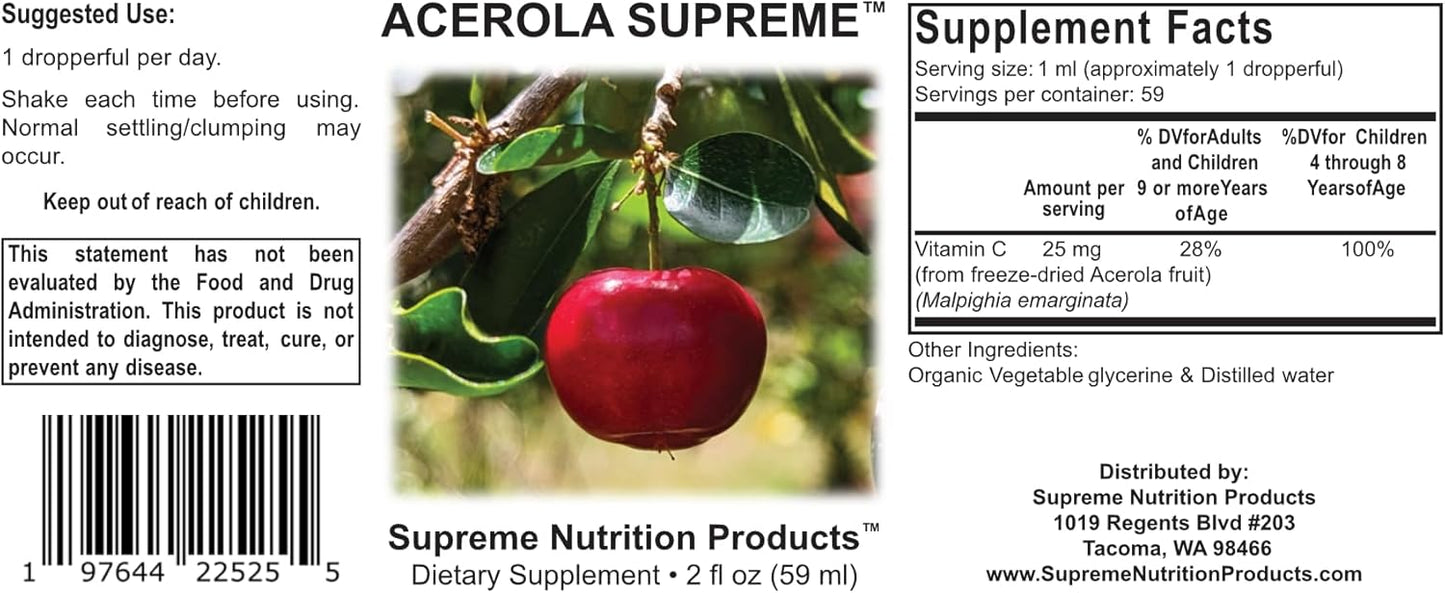 Supreme Nutrition Acerola Tincture - 2 fl oz | 59 Servings - High-Quality Supplement