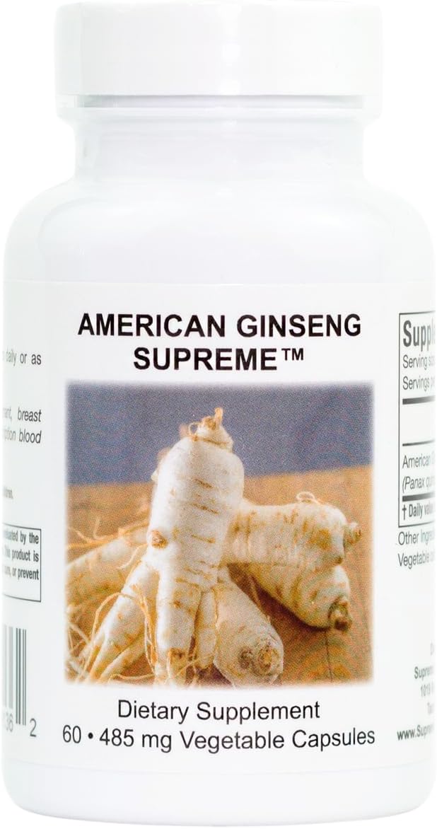 Supreme Nutrition American Ginseng Capsules - 60 Vegetarian Capsules of Pure American Ginseng Root