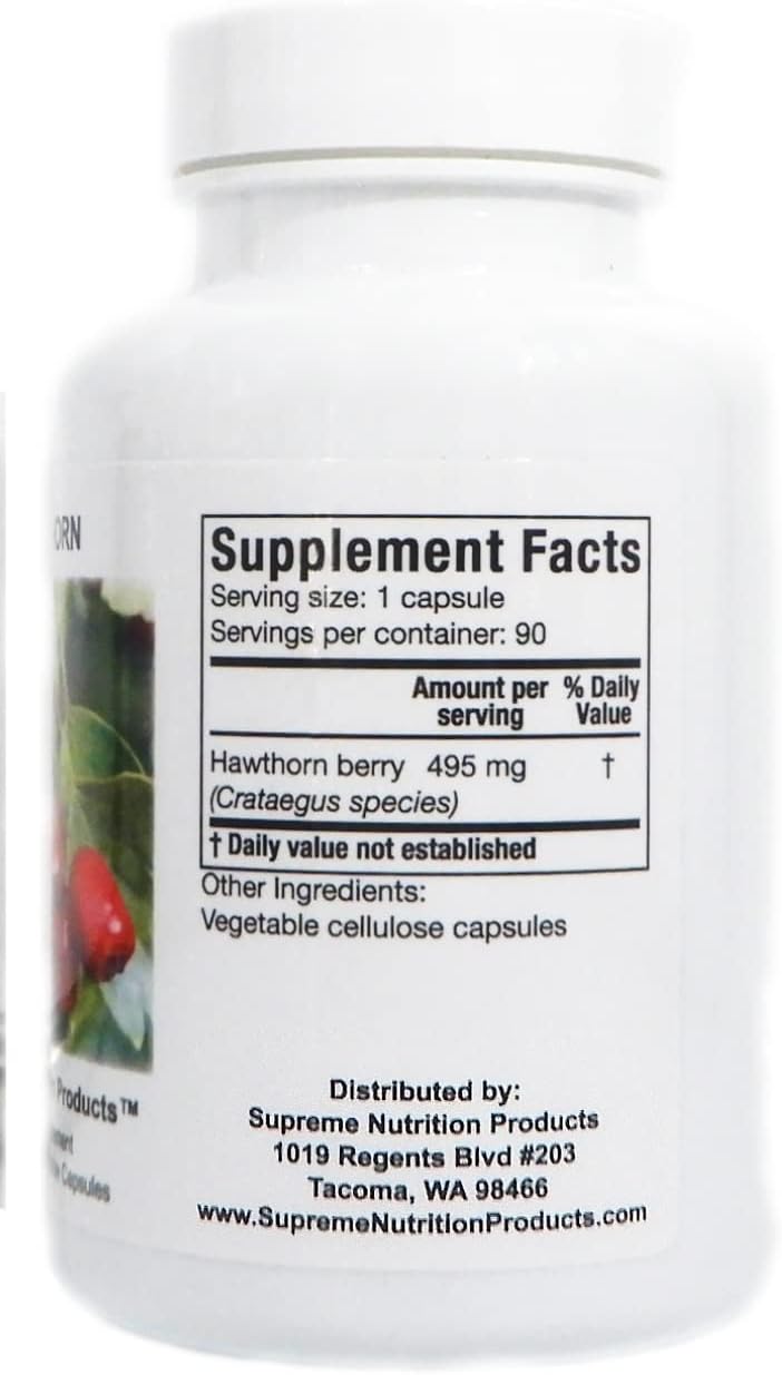 Supreme Nutrition Hawthorn Berry Capsules - 90 Vegetarian Capsules of Pure Hawthorn Berry Formula