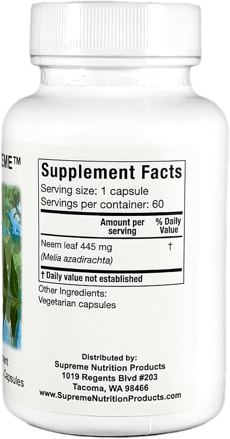 Supreme Nutrition Melia Supreme Neem Leaf Powdered Capsules - 120 Vegetarian Capsules