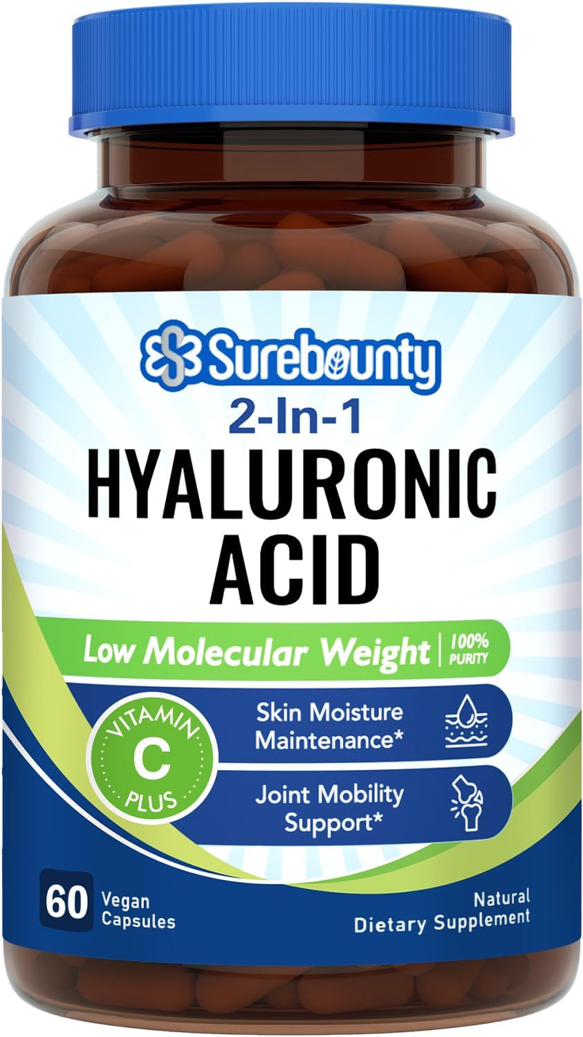 Surebounty Hyaluronic Acid Capsules with Vitamin C - Skin & Joint Hydration Supplement (60 Vegan Caps)