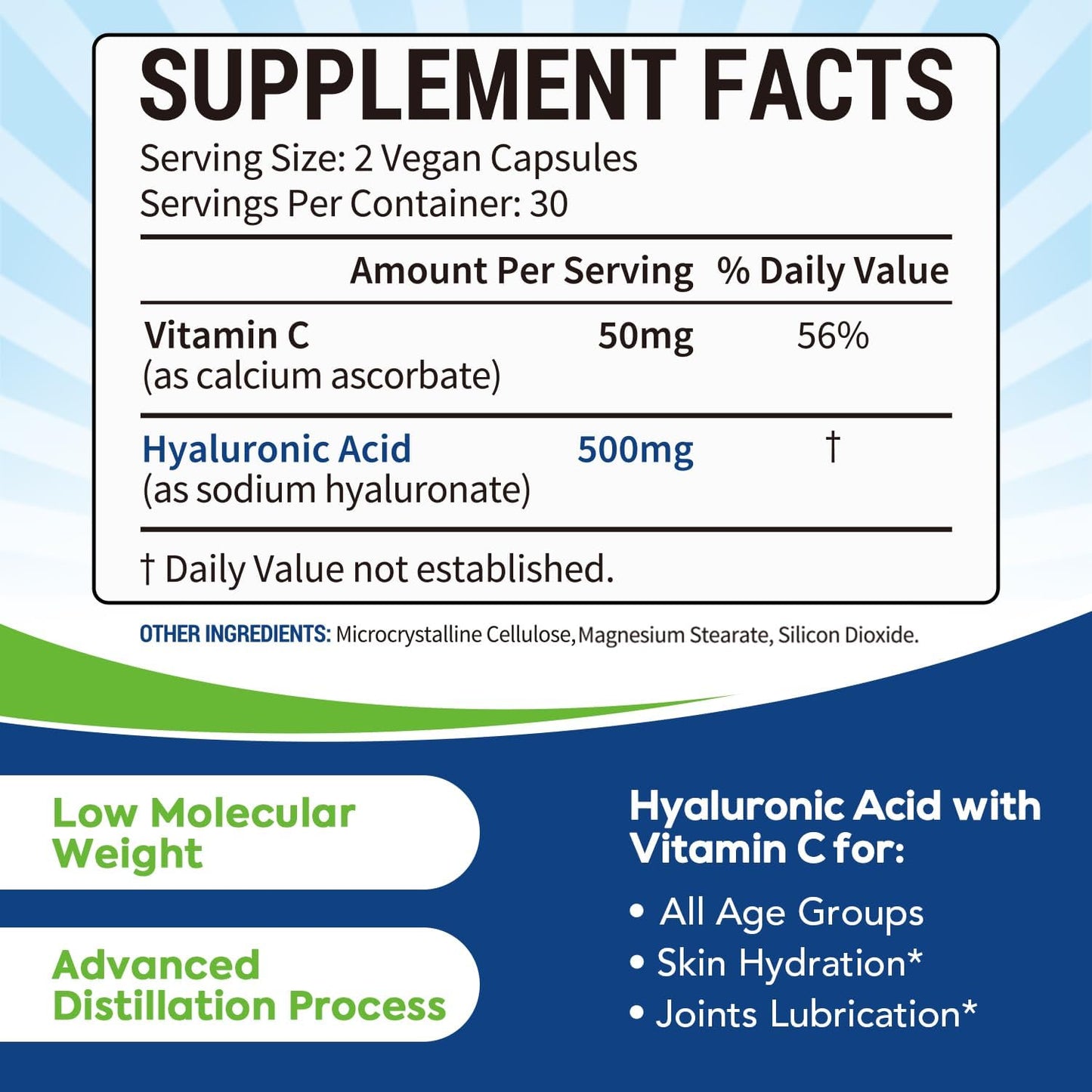 Surebounty Hyaluronic Acid Capsules with Vitamin C - Skin & Joint Hydration Supplement (60 Vegan Caps)