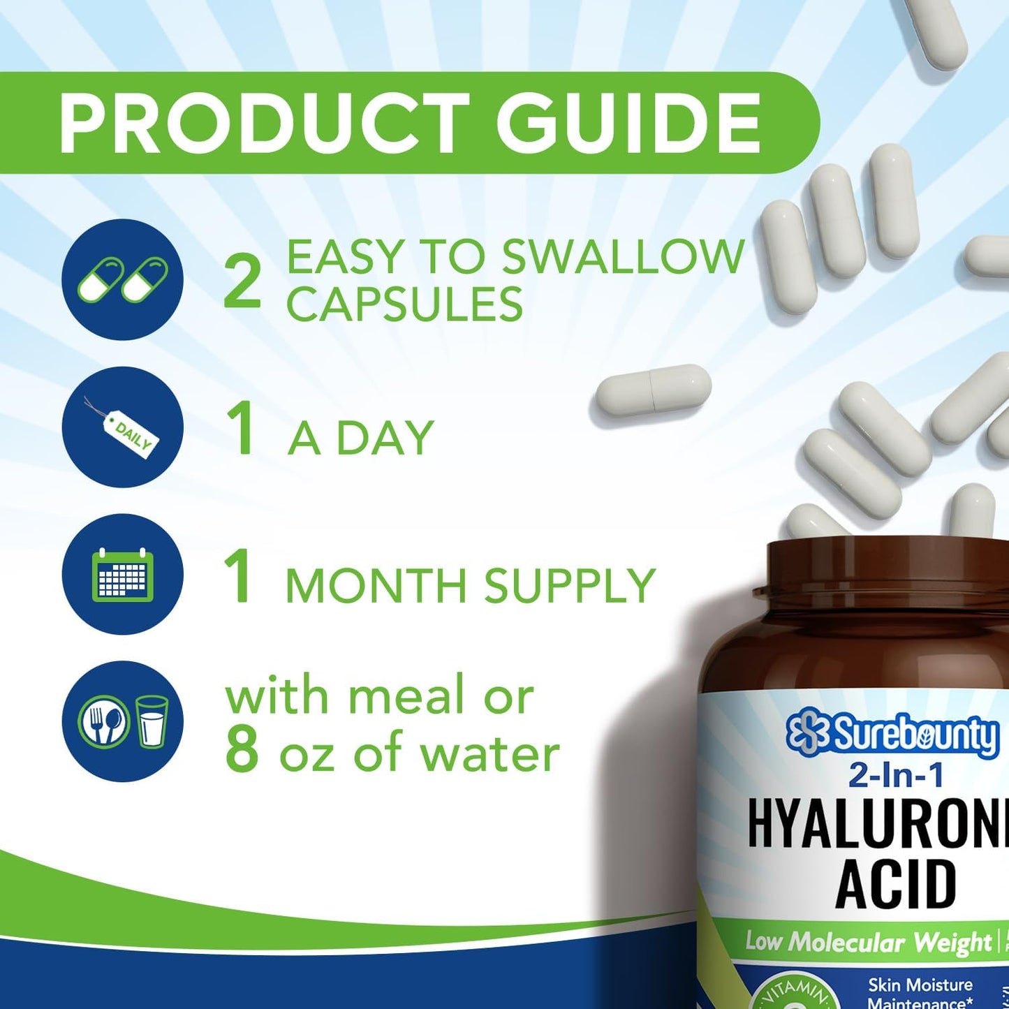 Surebounty Hyaluronic Acid Capsules with Vitamin C - Skin & Joint Hydration Supplement (60 Vegan Caps)