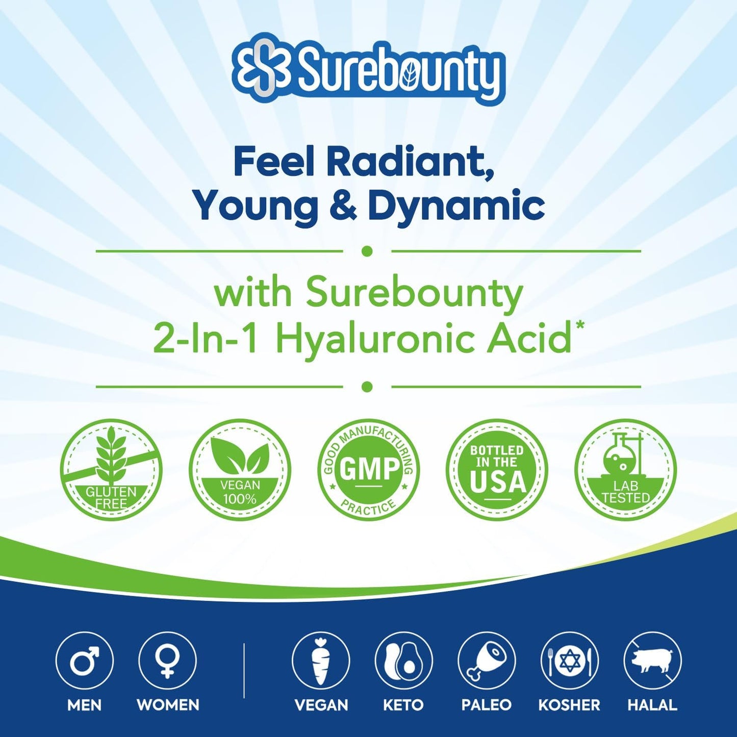 Surebounty Hyaluronic Acid Capsules with Vitamin C - Skin & Joint Hydration Supplement (60 Vegan Caps)