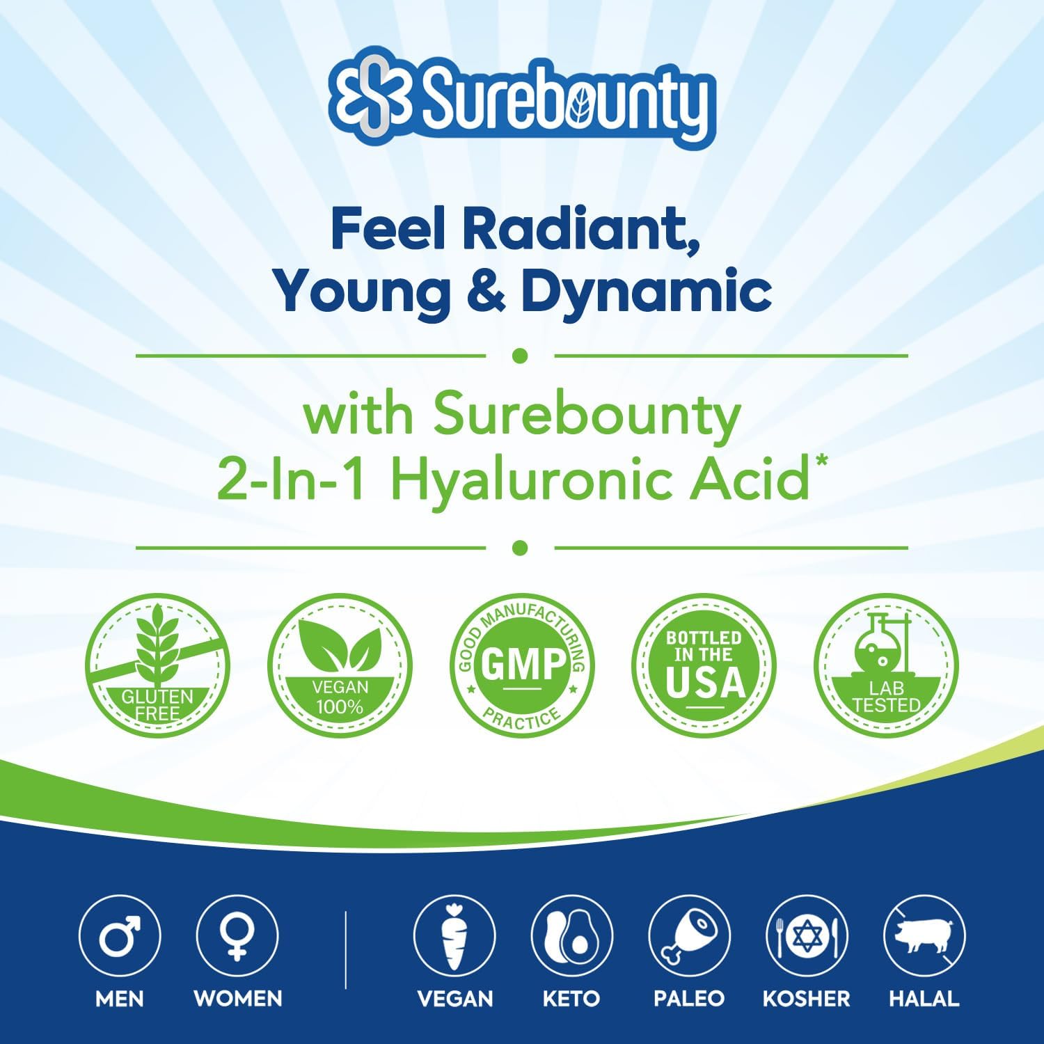 Surebounty Hyaluronic Acid Capsules with Vitamin C - Skin & Joint Hydration Supplement (60 Vegan Caps)