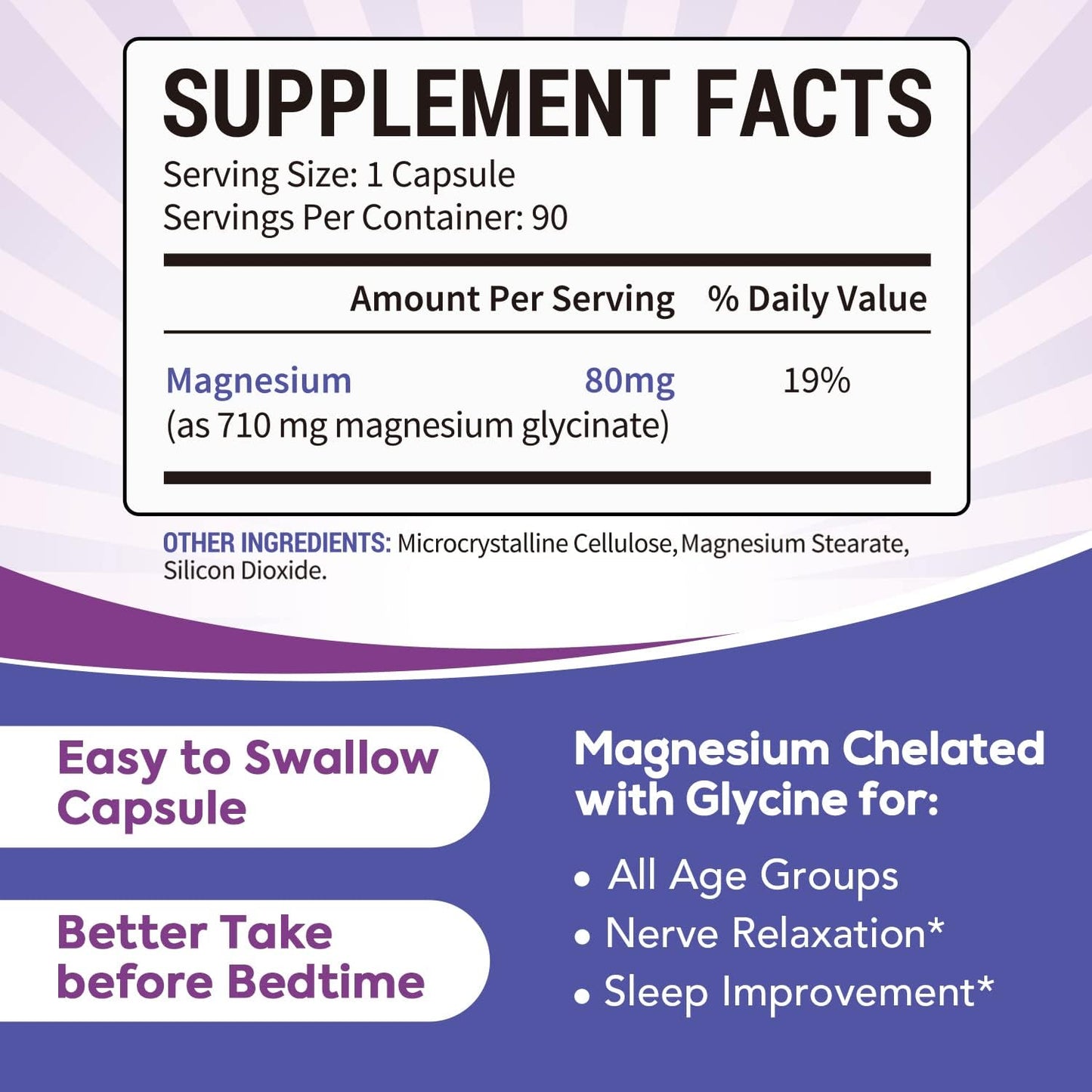 Surebounty Magnesium Glycinate Sleep Aid Supplement, 710mg Chelated Magnesium Glycinate, Easy-to-Swallow Capsules for Kids & Adults - 90 Count