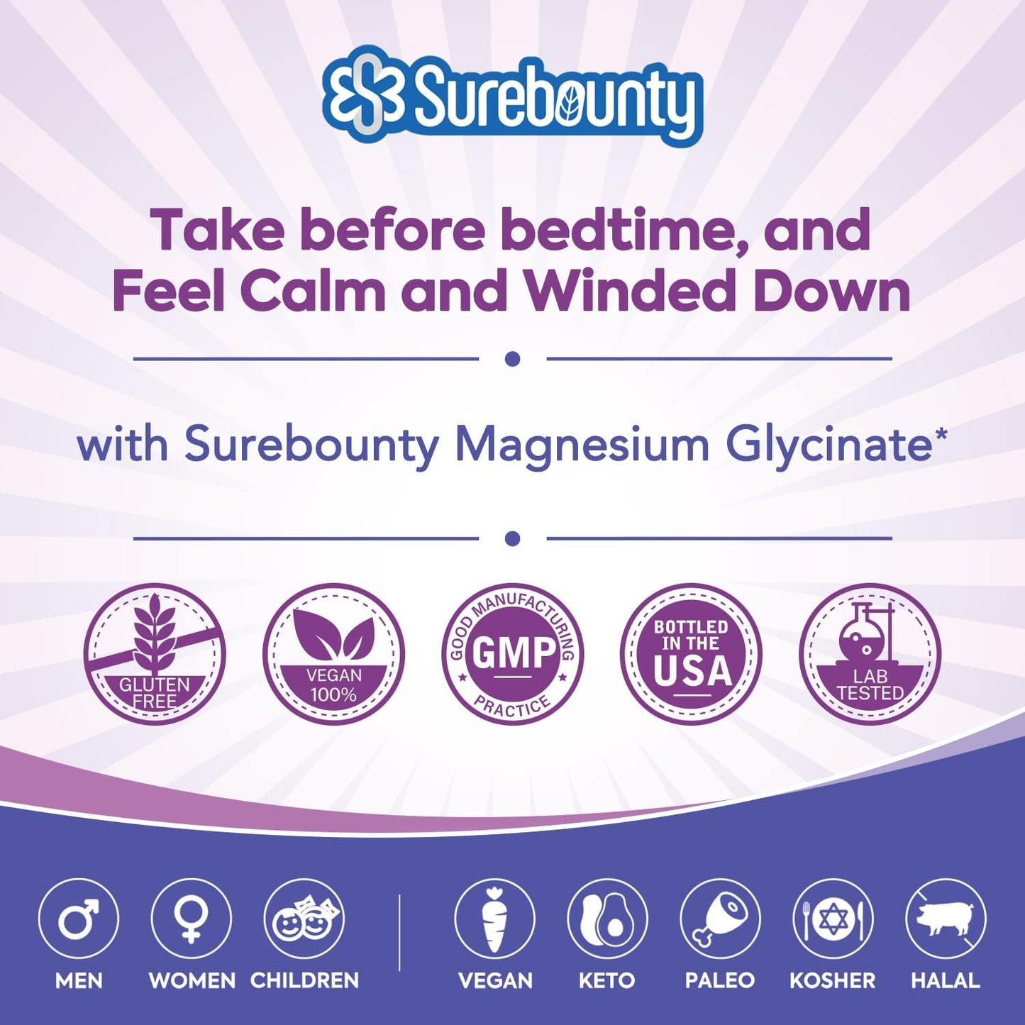 Surebounty Magnesium Glycinate Sleep Aid Supplement, 710mg Chelated Magnesium Glycinate, Easy-to-Swallow Capsules for Kids & Adults - 90 Count
