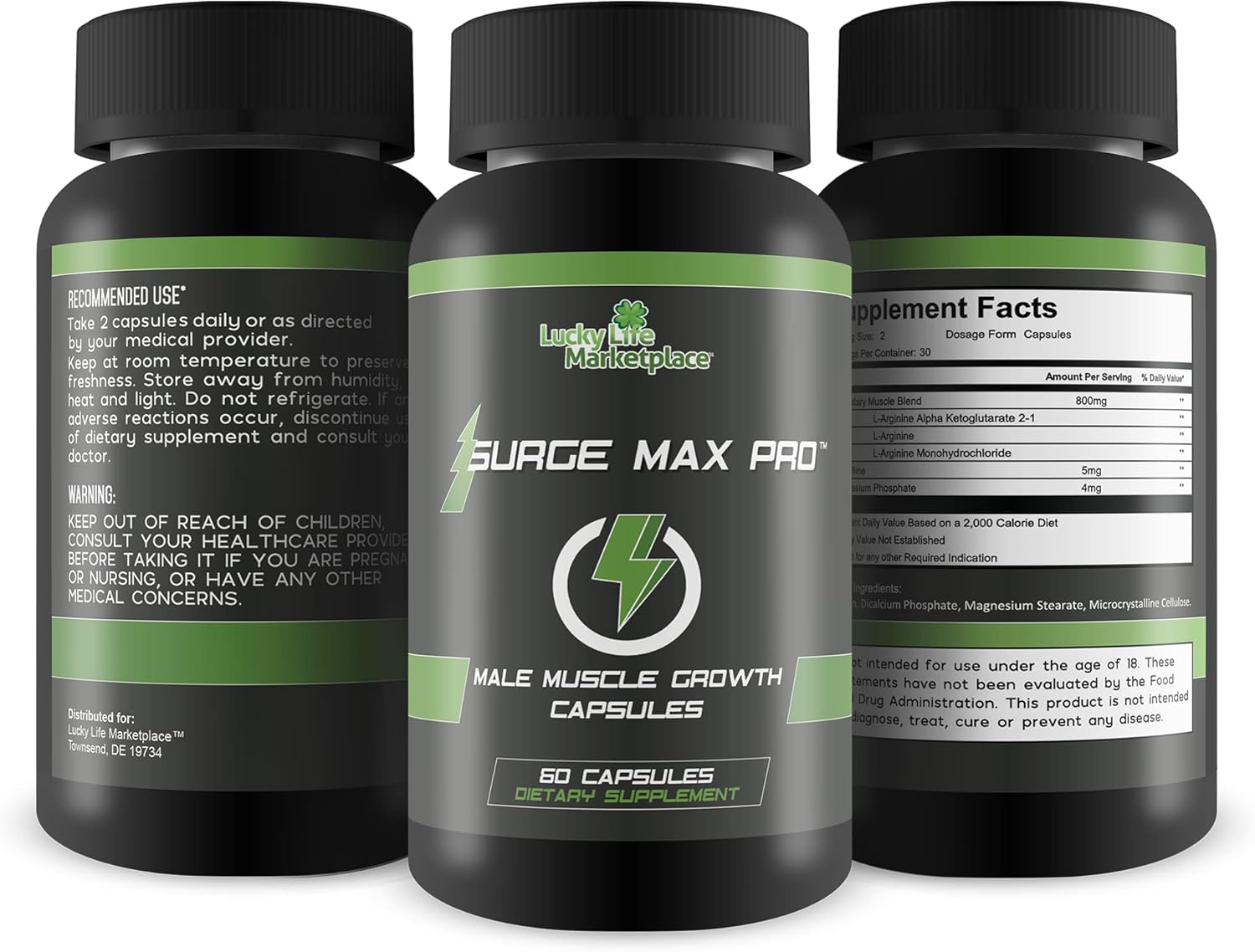 Surge Max Pro Muscle Growth Formula for Explosive Muscle Pump, Big Gains, and Enhanced Power, Strength, Stamina, Energy - with L-Arginine for Increased Oxygen and Nutrient Delivery to Muscles