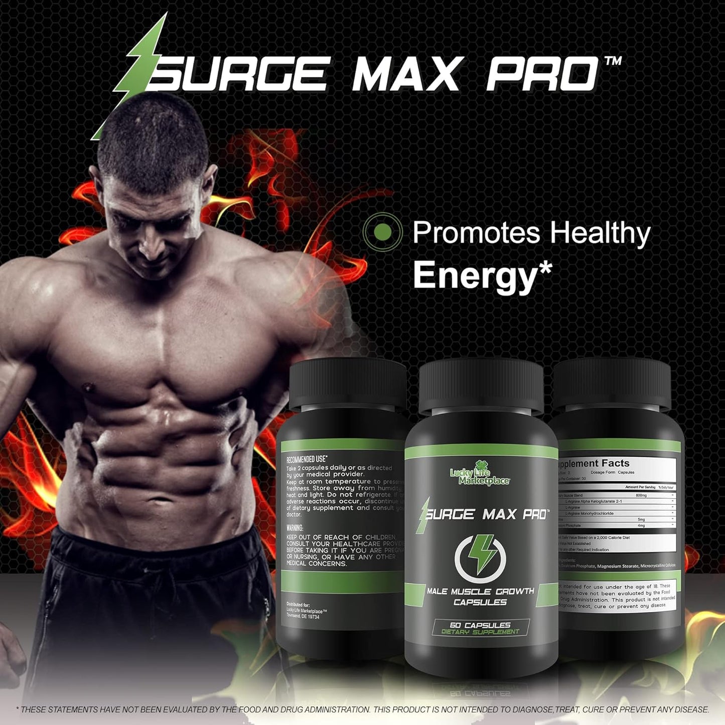 Surge Max Pro Muscle Growth Formula for Explosive Muscle Pump, Big Gains, and Enhanced Power, Strength, Stamina, Energy - with L-Arginine for Increased Oxygen and Nutrient Delivery to Muscles