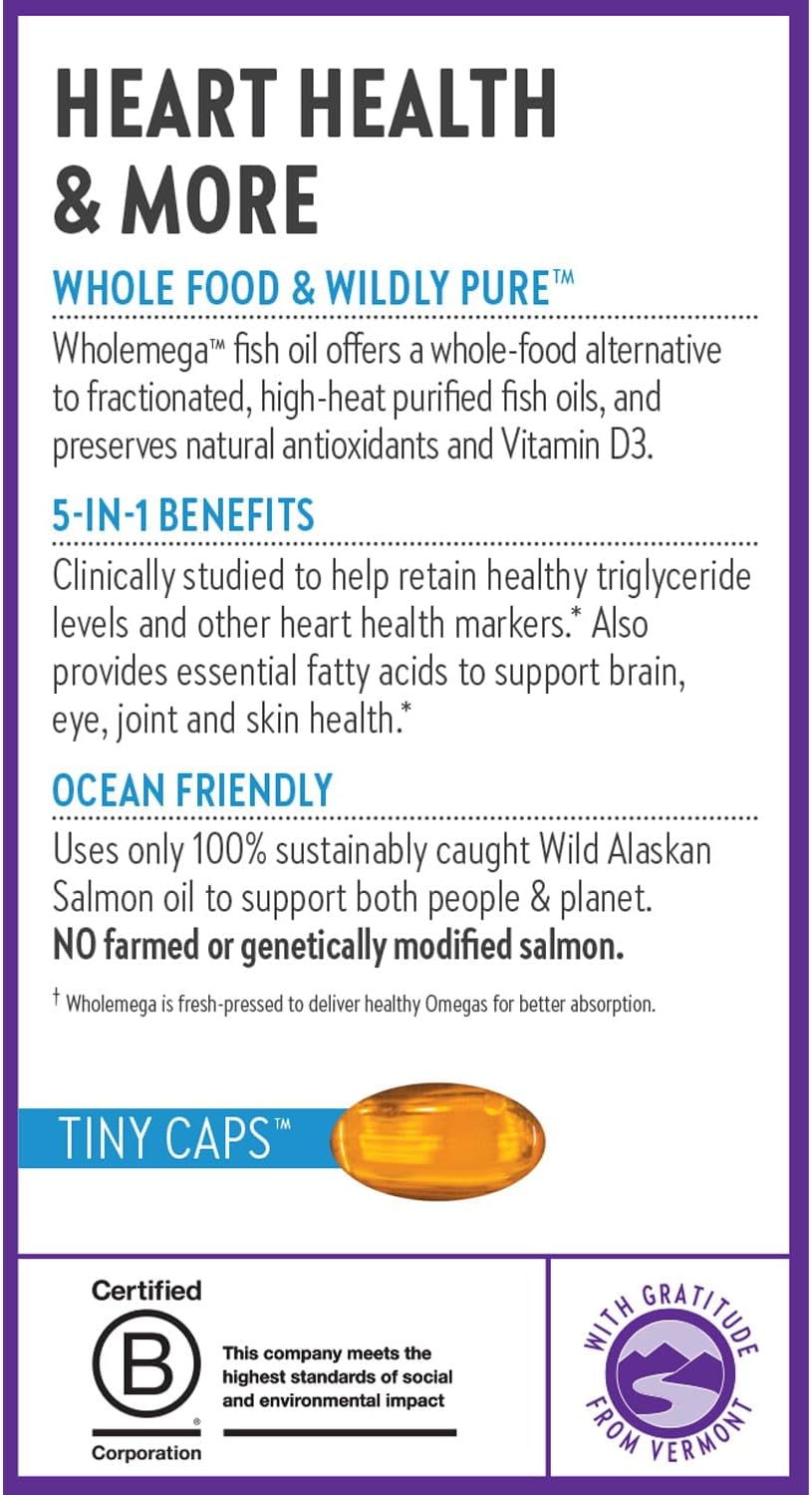 Sustainably Caught Wild Alaskan Salmon Oil with Omega-3, Vitamin D3, and Astaxanthin - 180 ct 500mg Softgels by New Chapter Wholemega
