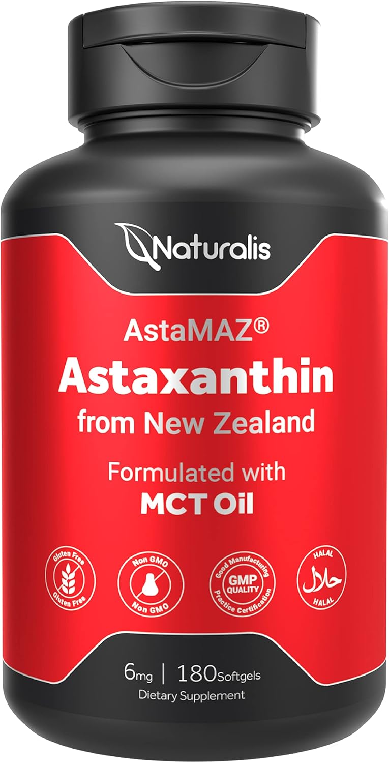 Sustainably Grown Naturalis New Zealand Astaxanthin Softgels - Non-GMO, Soy & Gluten Free - 180 Count
