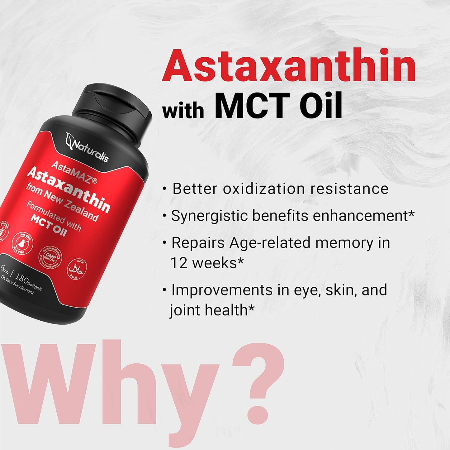Sustainably Grown Naturalis New Zealand Astaxanthin Softgels - Non-GMO, Soy & Gluten Free - 180 Count