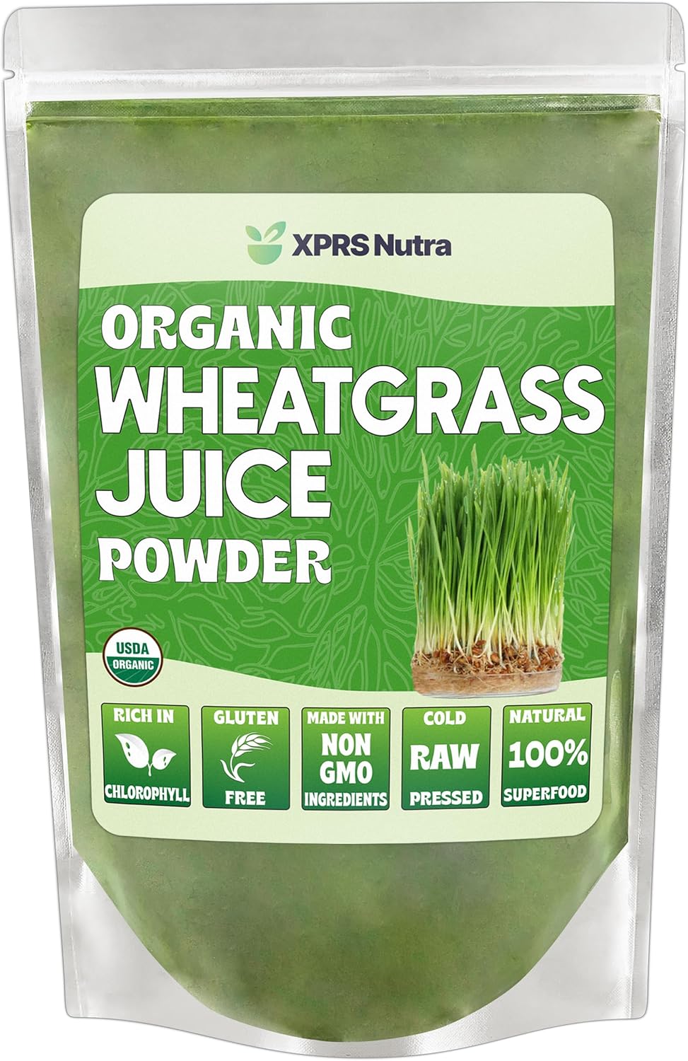 Sustainably Grown XPRS Nutra Organic Wheatgrass Juice Powder - Instant & More Potent Concentrated Wheat Grass Juice - 8 oz
