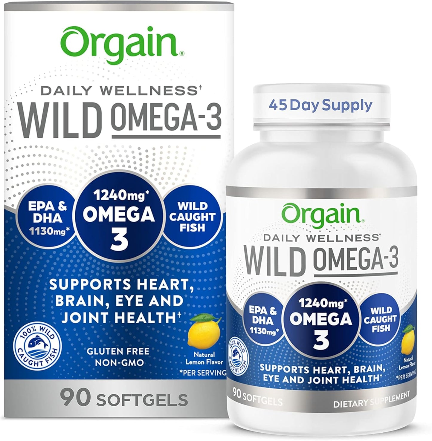Sustainably Sourced Orgain Fish Oil Omega 3 Supplement - 1130mg EPA & DHA, Supports Joint, Eye, Brain, Heart Health - No Mercury or Toxins, 90 Softgels