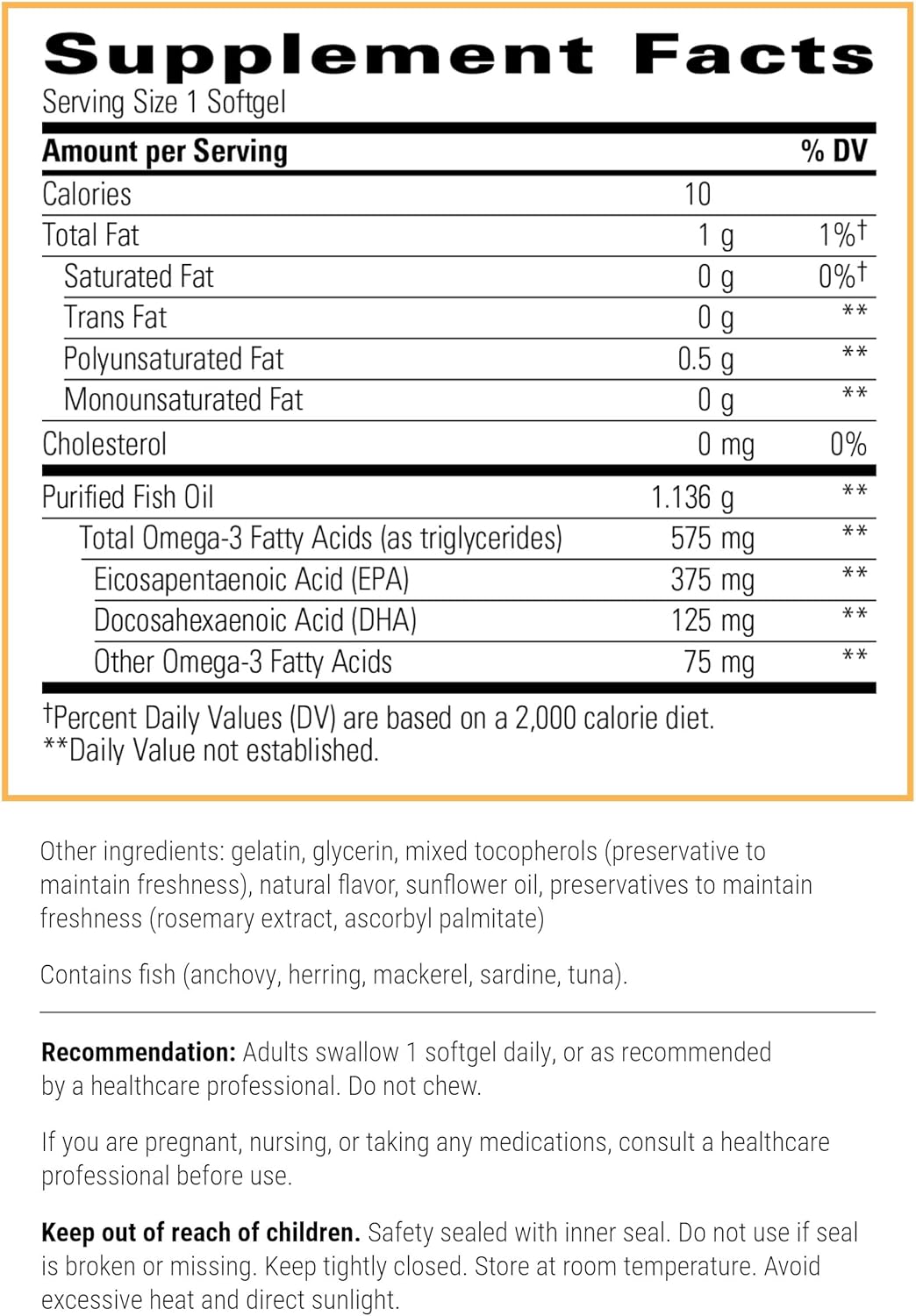 Sustainably Sourced Pure Omega HP Fish Oil Softgels with EPA and DHA - 575 mg Omega 3 - 120 Count