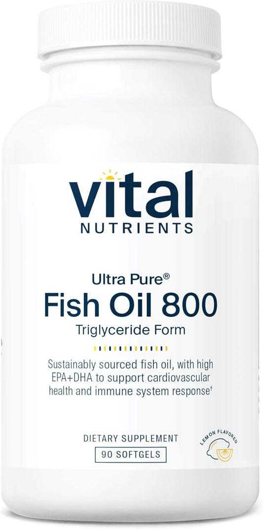 Sustainably Sourced Ultra Pure Fish Oil 800 Triglyceride Form with High EPA & DHA Omega-3 for Heart, Brain, & Immune Health - Lemon Flavor - 90 Count - Gluten, Dairy, Soy Free