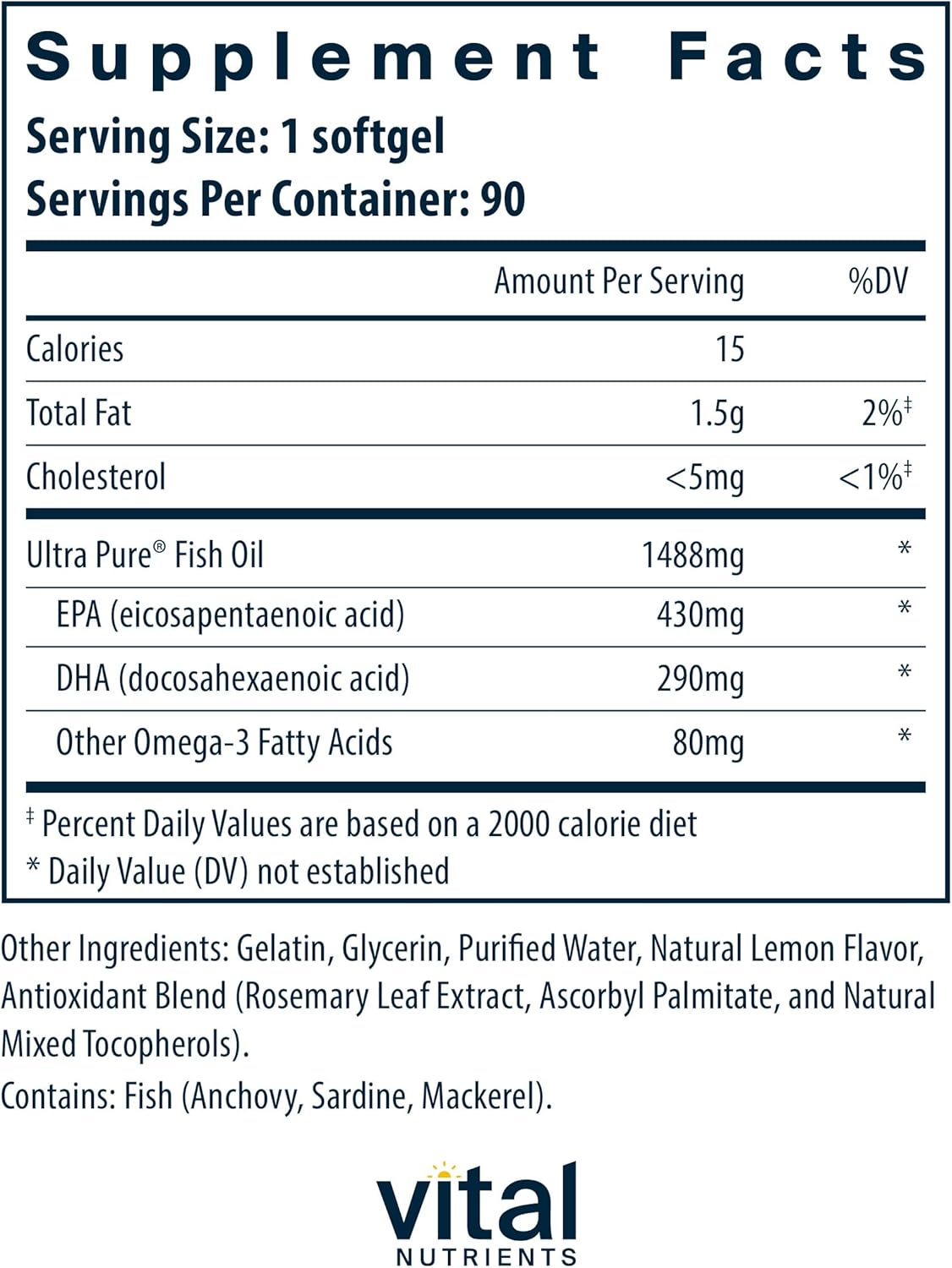 Sustainably Sourced Ultra Pure Fish Oil 800 Triglyceride Form with High EPA & DHA Omega-3 for Heart, Brain, & Immune Health - Lemon Flavor - 90 Count - Gluten, Dairy, Soy Free