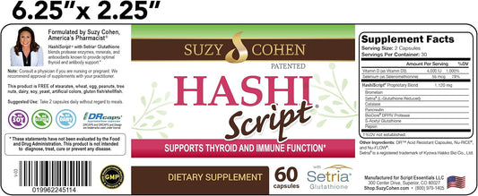 Suzy Cohen HashiScript Thyroid & Immune Support Formula with Catalase & Glutathione