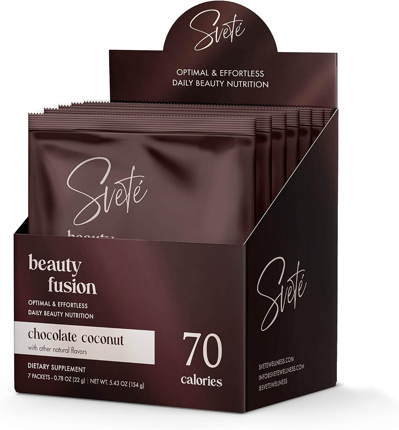 Svete Hydrolyzed Multi Collagen with Vitamins, Biotin, Hyaluronic Acid, CoQ10, Probiotics, Zinc - Keto Chocolate Protein Drink Powder for Women (7 Travel Packs) - Hair, Skin, Beauty Supplement