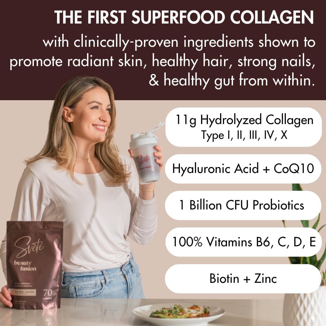 Svete Hydrolyzed Multi Collagen with Vitamins, Biotin, Hyaluronic Acid, CoQ10, Probiotics, Zinc - Keto Chocolate Protein Drink Powder for Women (7 Travel Packs) - Hair, Skin, Beauty Supplement
