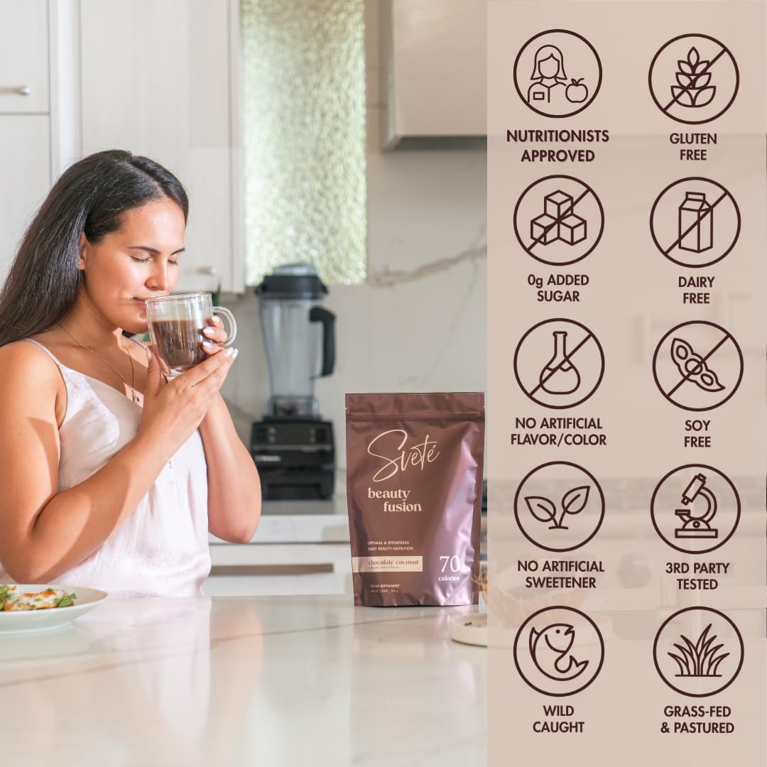Svete Hydrolyzed Multi Collagen with Vitamins, Biotin, Hyaluronic Acid, CoQ10, Probiotics, Zinc - Keto Chocolate Protein Drink Powder for Women (7 Travel Packs) - Hair, Skin, Beauty Supplement