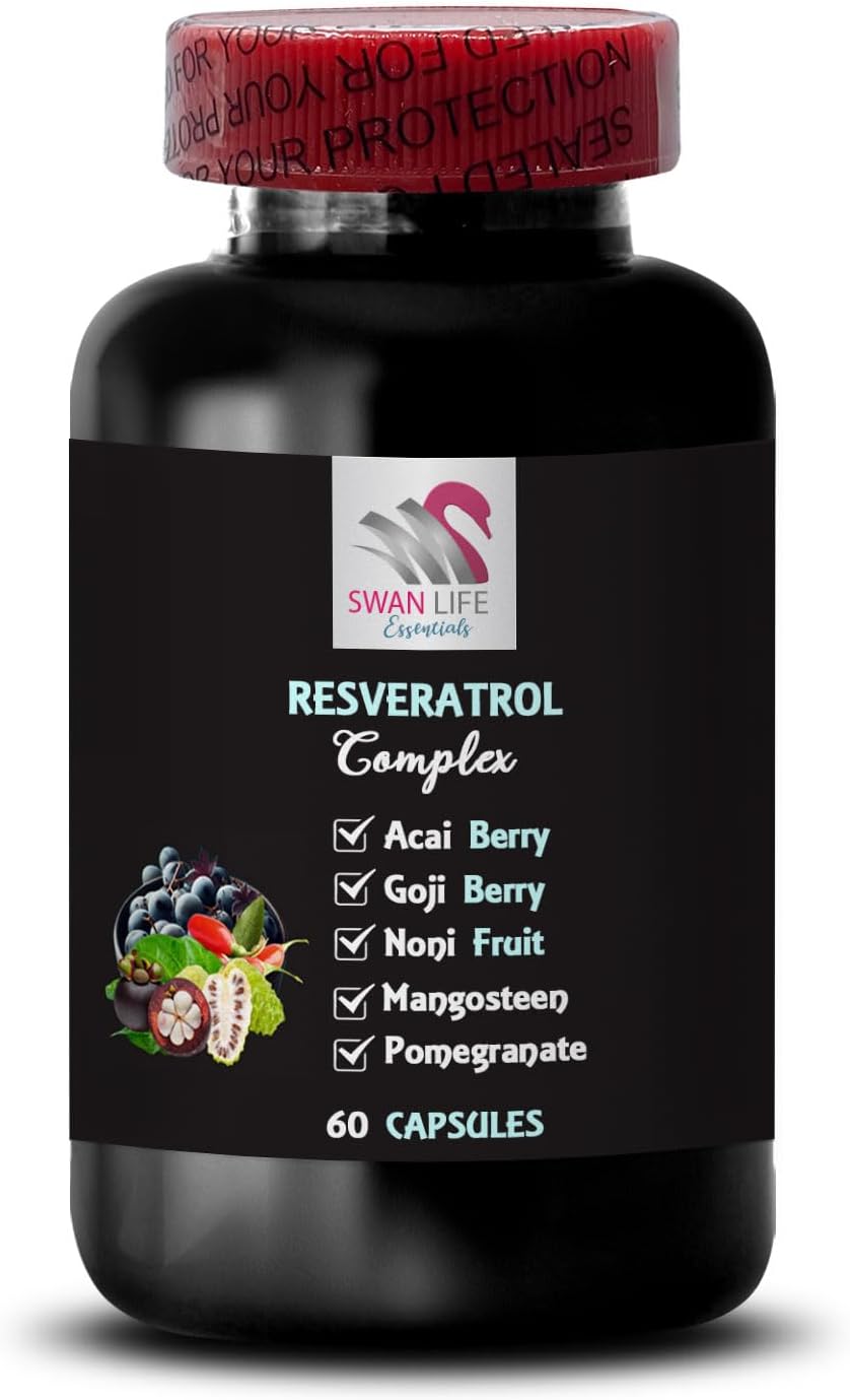 SWAN LIFE ESSENTIALS Resveratrol Complex with Noni Power and Goji Berry - Daily Antioxidant Support - 60 Capsules