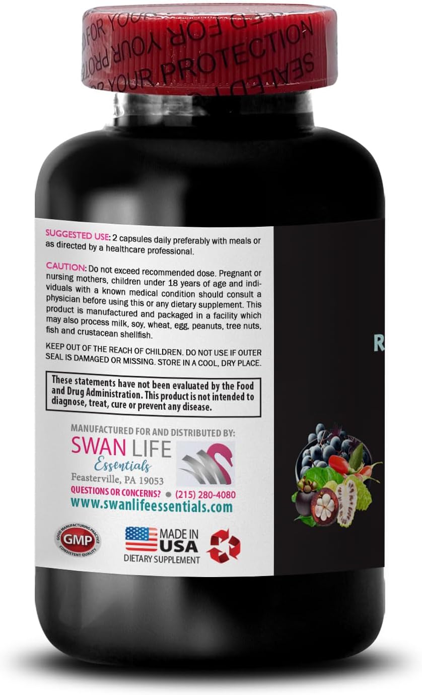 SWAN LIFE ESSENTIALS Resveratrol Complex with Noni Power and Goji Berry - Daily Antioxidant Support - 60 Capsules