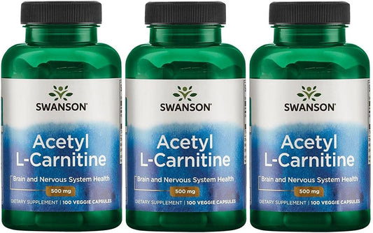 Swanson Acetyl-L-Carnitine Amino Acid Supplement for Cognitive and Muscle Support - Natural Formula for Nervous System Health - 300 Veggie Capsules