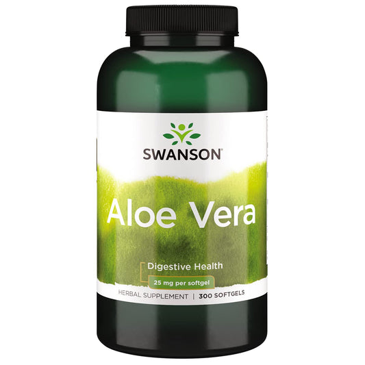 Swanson Aloe Vera Softgels - 25mg, 300 Count - Natural Digestive Support and Skin Health Supplement