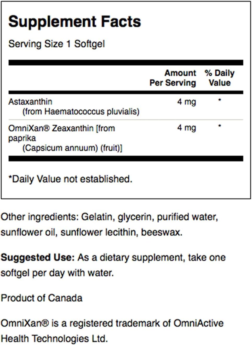 Swanson Astaxanthin & Zeaxanthin Supplement for Eye, Vision, Brain, and Skin Health - Antioxidant Support - 4mg Each - 2 Pack of 60 Softgels
