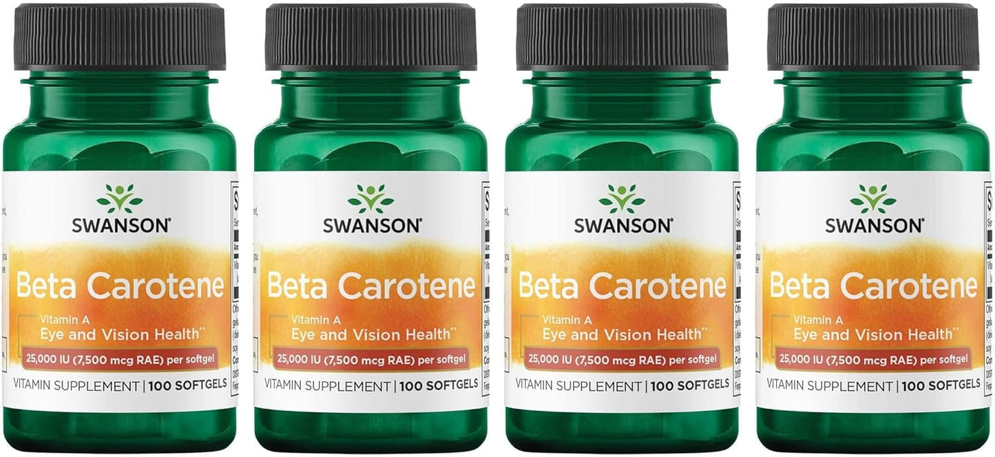 Swanson Beta-Carotene (Vitamin A) 25000 Iu - 100 Sgels (4 Pack) - High Potency Antioxidant Supplement