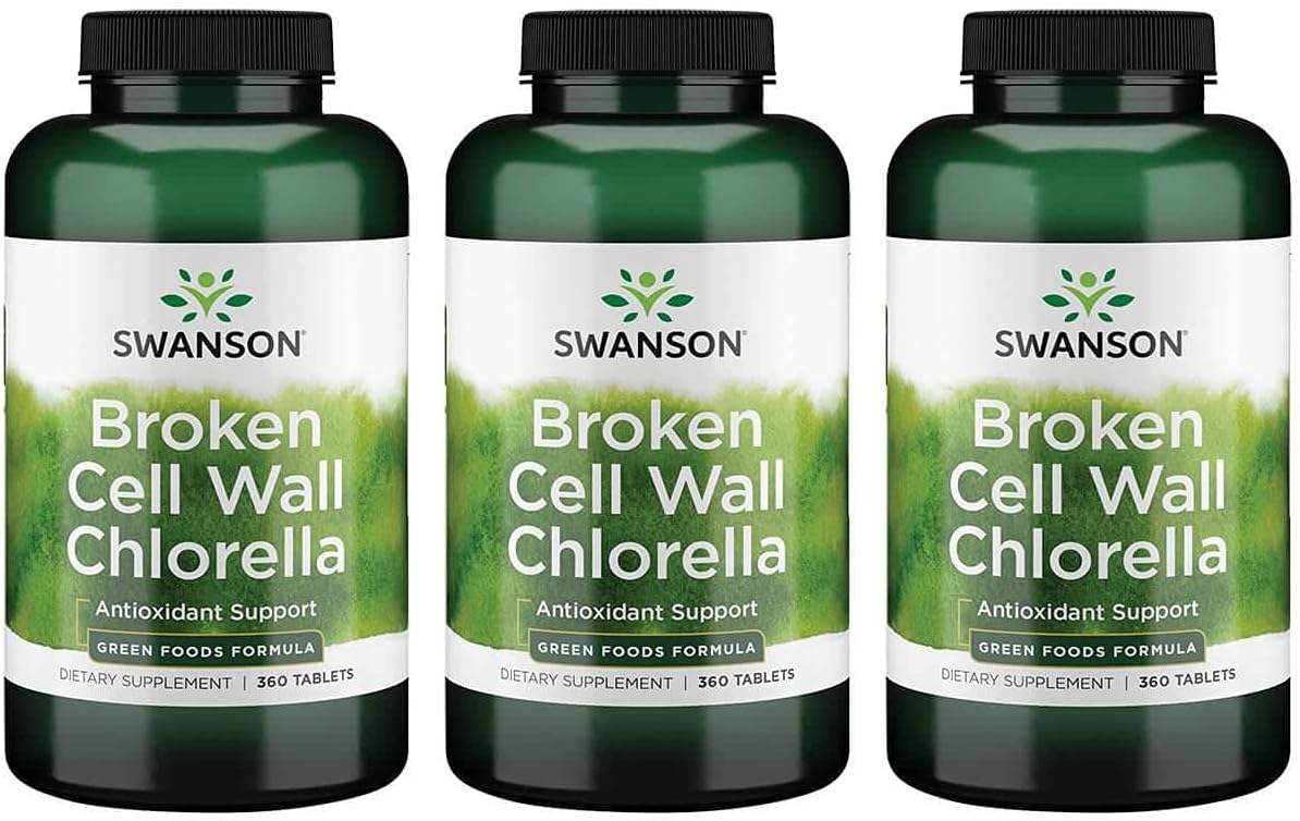 Swanson Broken Cell Wall Chlorella 500 mg 360 Tablets Triple Pack