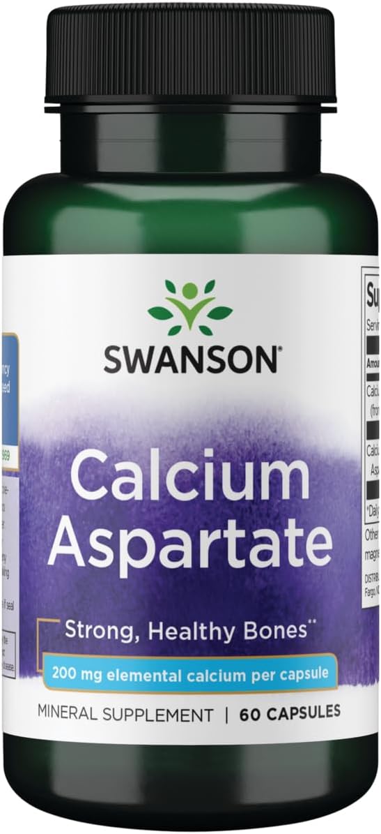 Swanson Calcium Aspartate Capsules - Natural Herbal Supplement for Bone, Heart, & Muscle Health - Supports Total Body Wellness - 60 Capsules, 200mg