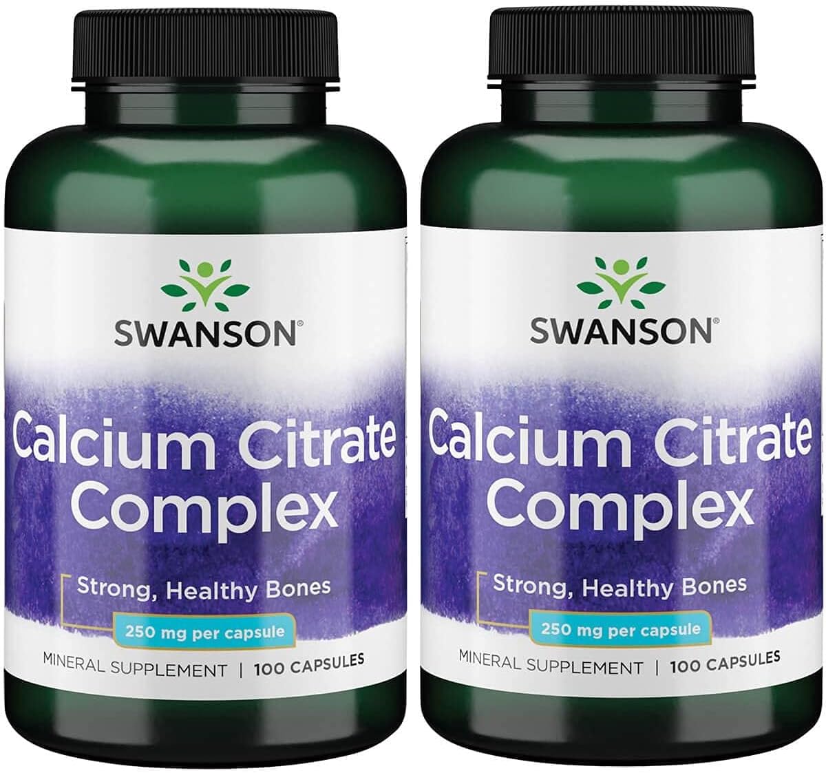 Swanson Calcium Citrate Complex Supplement 250mg - Bone, Muscle, Nerve Health & Blood Pressure Support - 100 Capsules x 2 Pack